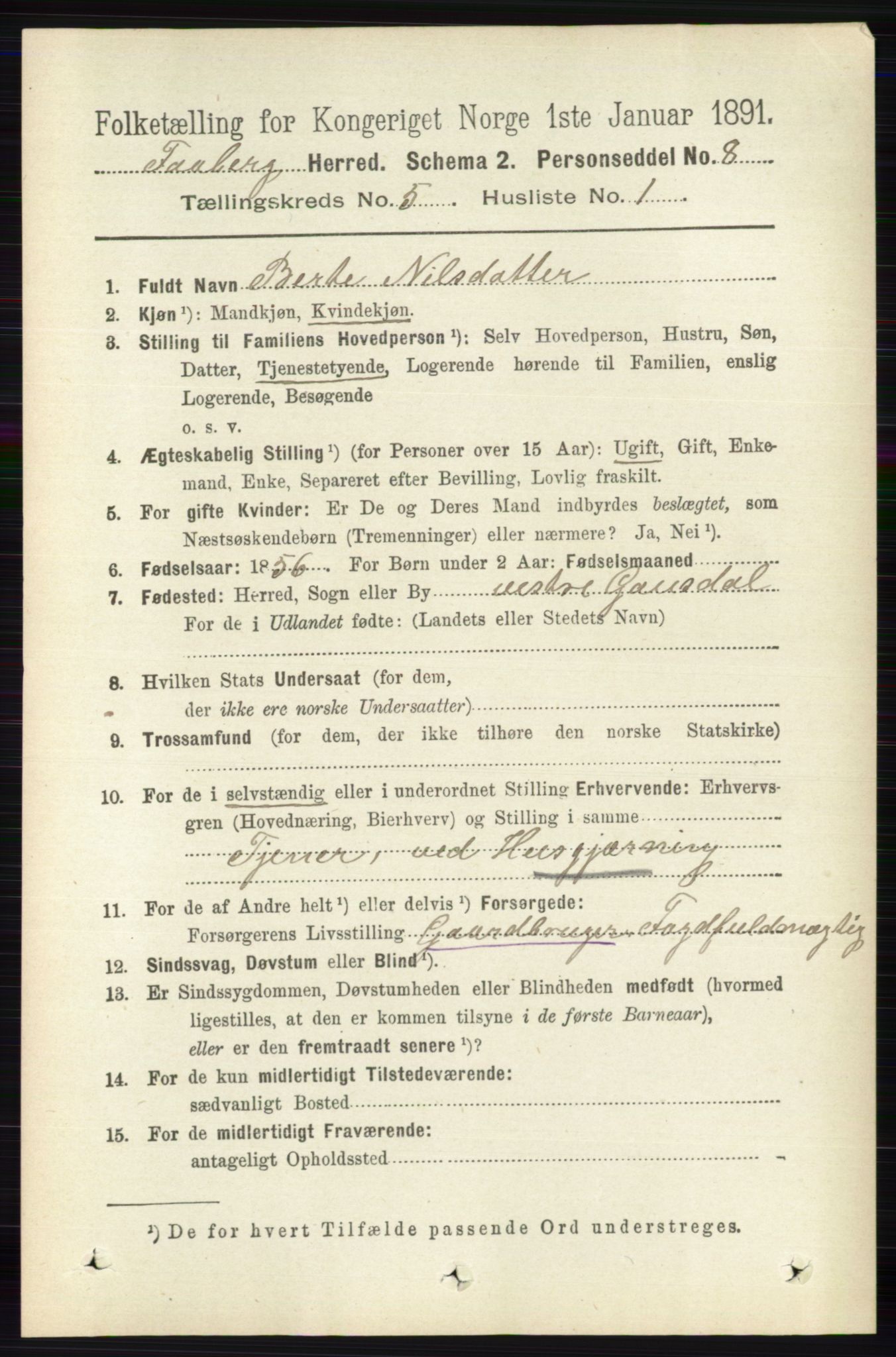 RA, 1891 census for 0524 Fåberg, 1891, p. 1647