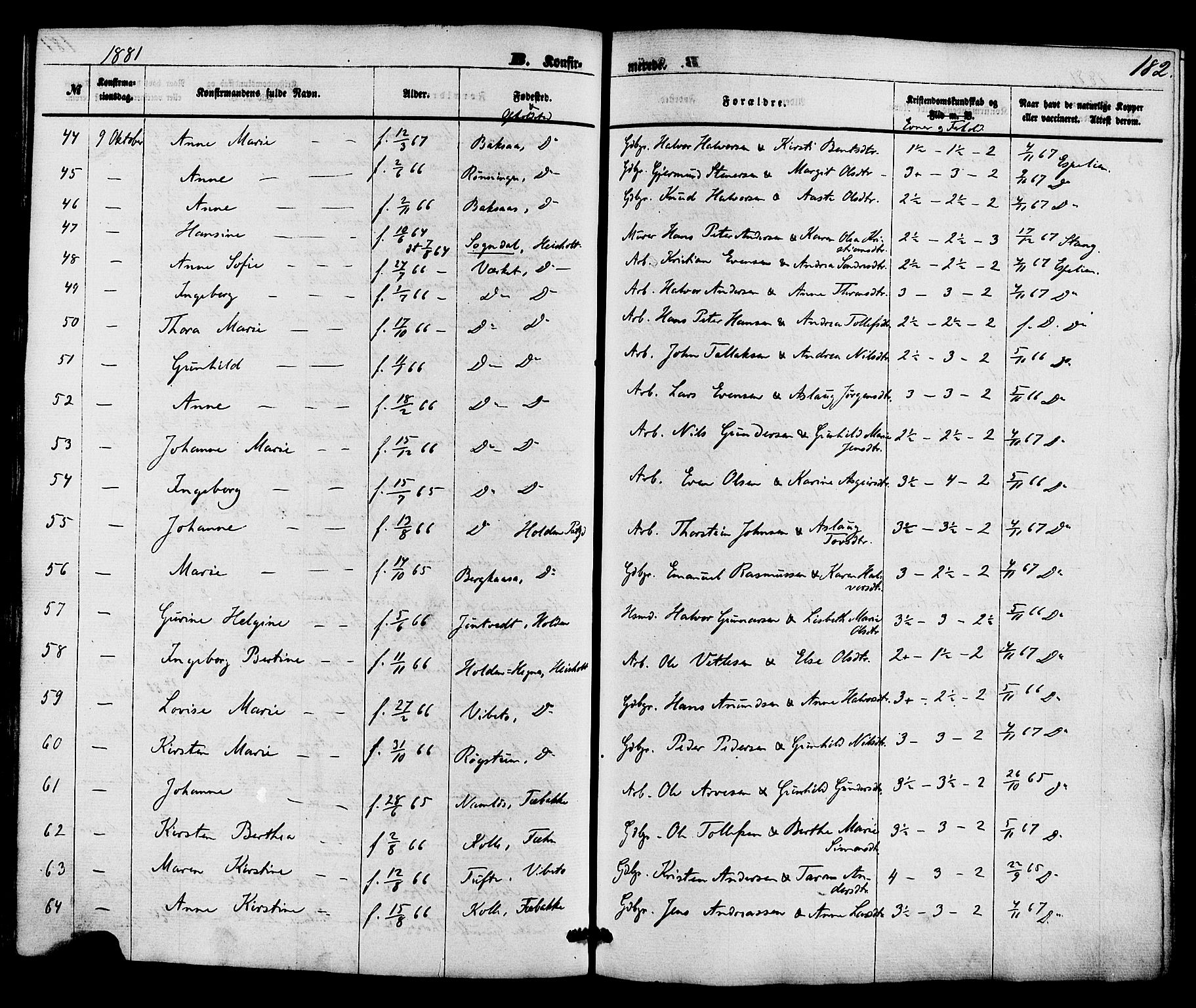 Holla kirkebøker, AV/SAKO-A-272/F/Fa/L0007: Parish register (official) no. 7, 1869-1881, p. 182