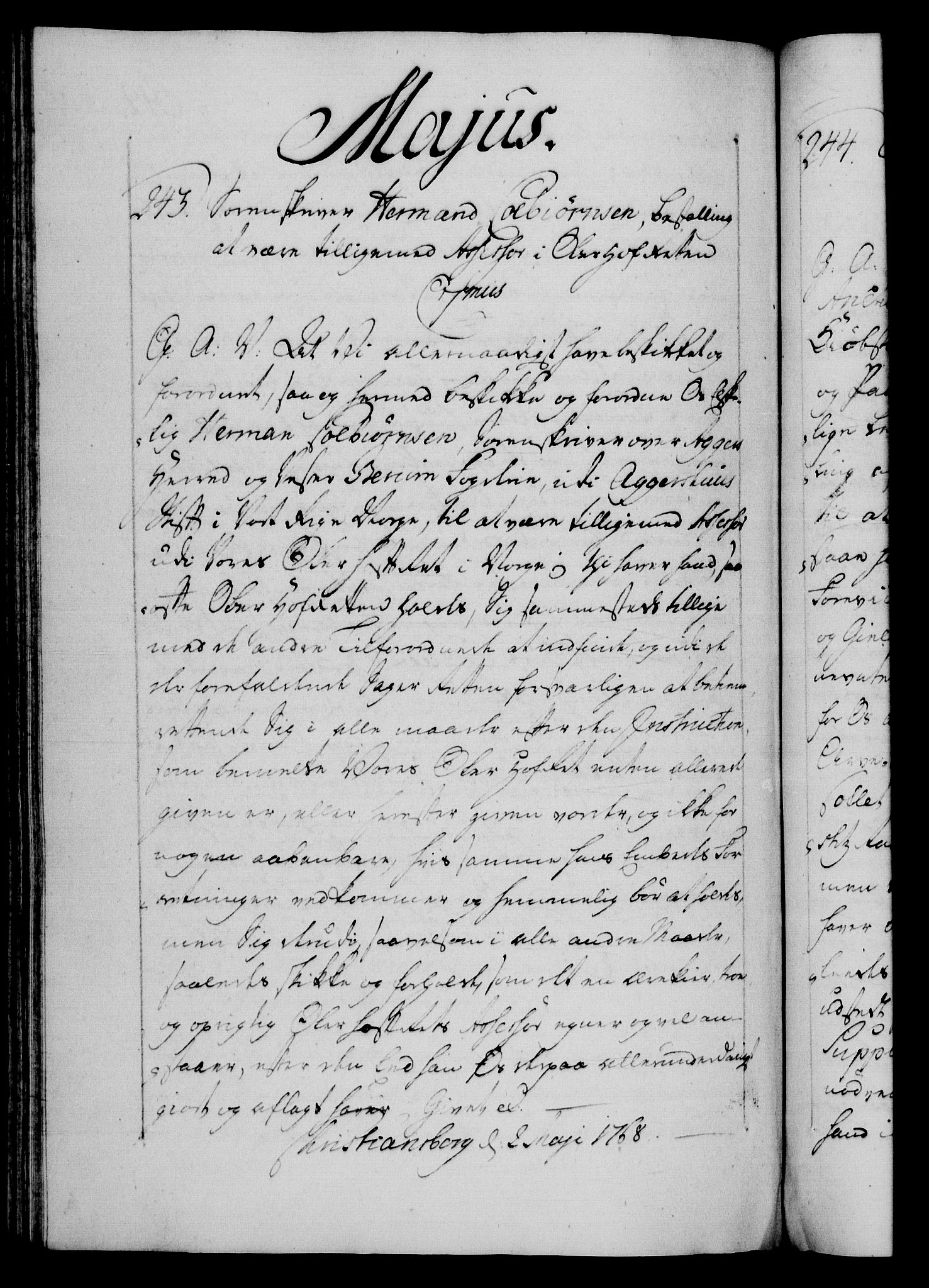 Danske Kanselli 1572-1799, AV/RA-EA-3023/F/Fc/Fca/Fcaa/L0043: Norske registre, 1766-1768, p. 619b