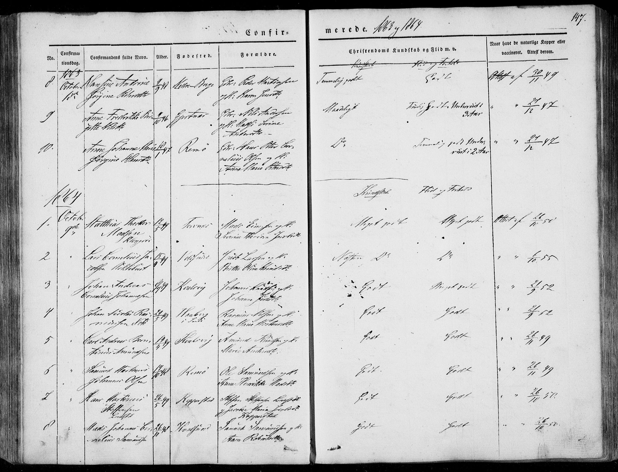 Ministerialprotokoller, klokkerbøker og fødselsregistre - Møre og Romsdal, AV/SAT-A-1454/507/L0070: Parish register (official) no. 507A05, 1842-1873, p. 147