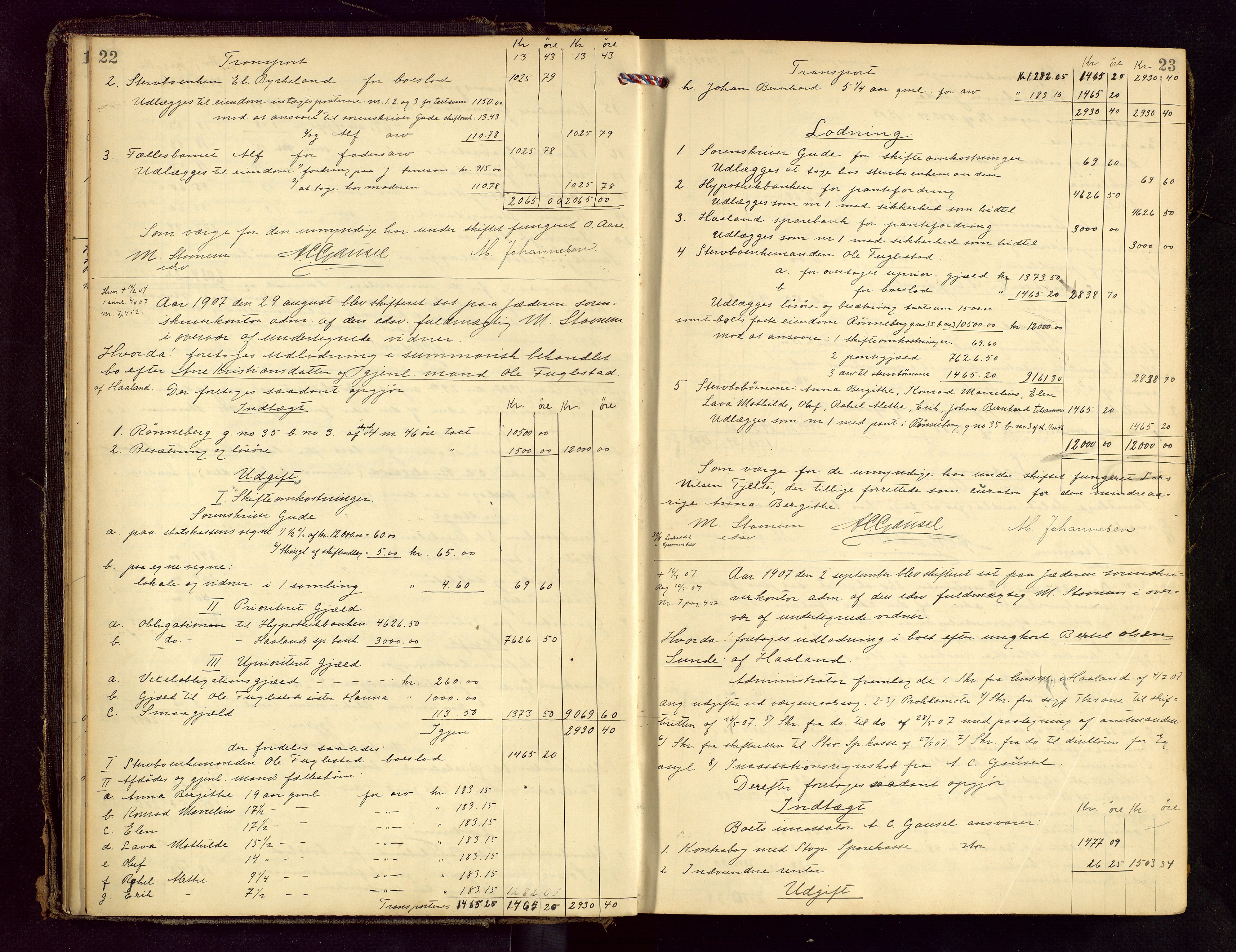 Jæren sorenskriveri, AV/SAST-A-100310/01/5/50/50BB/L0007: SKIFTEUTLODNINGSPROTOKOLL, 1907-1914, p. 22-23