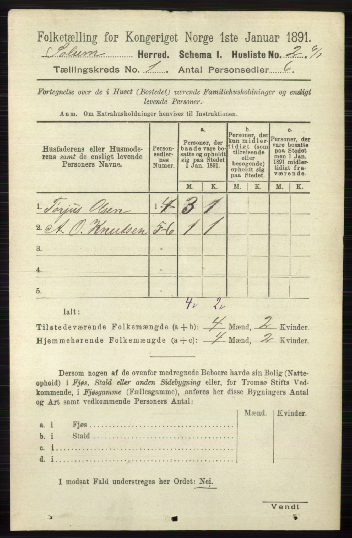 RA, 1891 census for 0818 Solum, 1891, p. 41