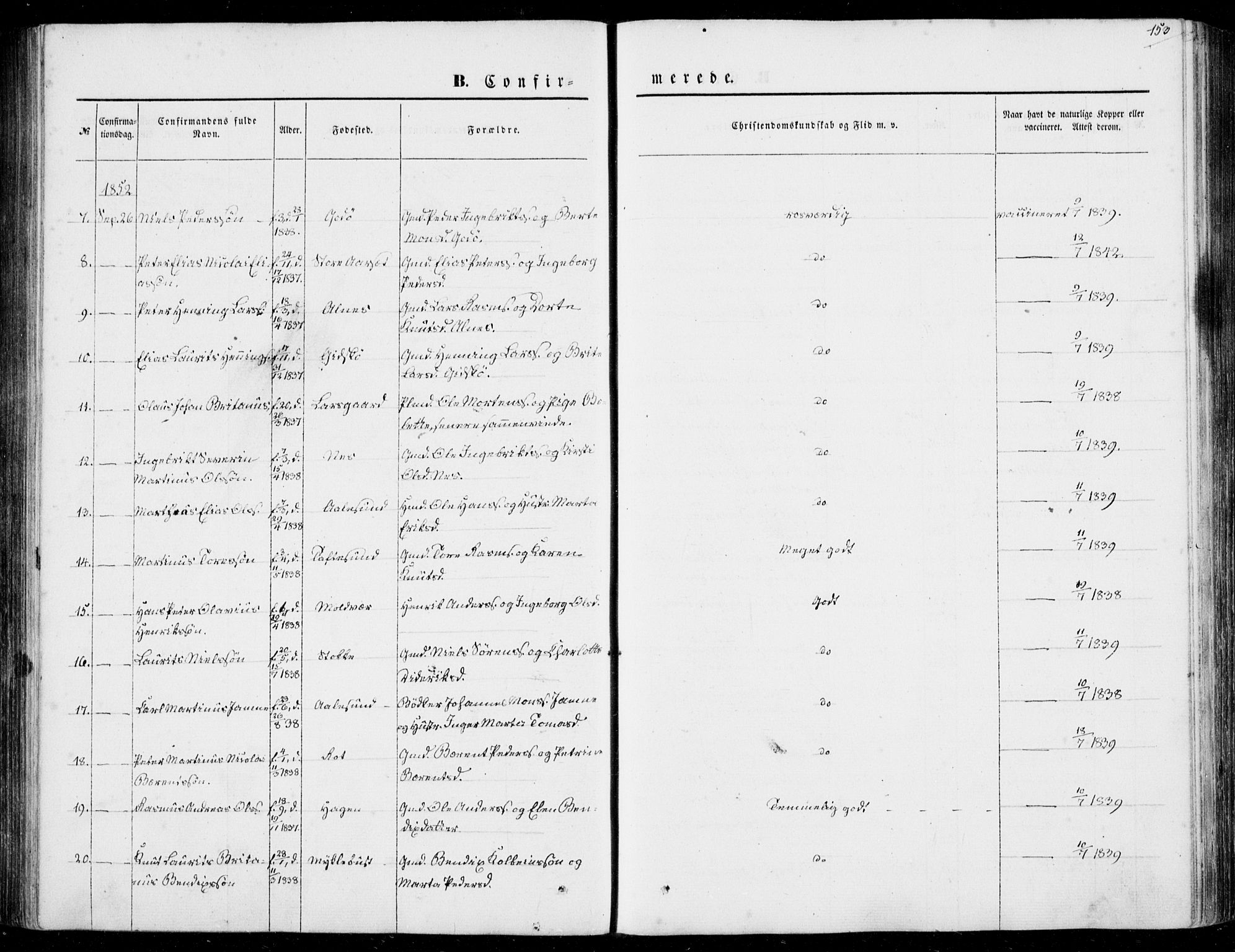 Ministerialprotokoller, klokkerbøker og fødselsregistre - Møre og Romsdal, AV/SAT-A-1454/528/L0397: Parish register (official) no. 528A08, 1848-1858, p. 153