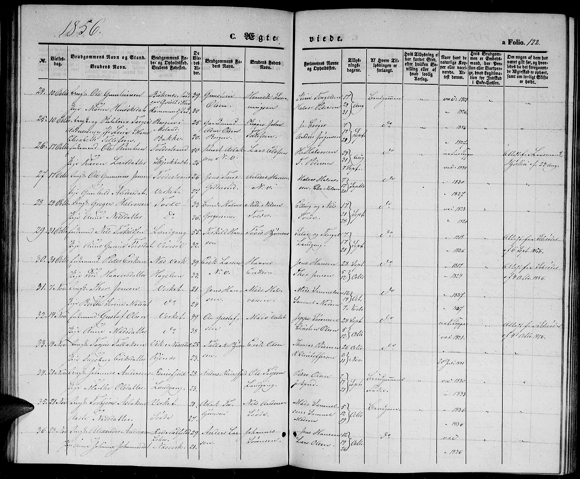 Holt sokneprestkontor, AV/SAK-1111-0021/F/Fb/L0007: Parish register (copy) no. B 7, 1849-1858, p. 122