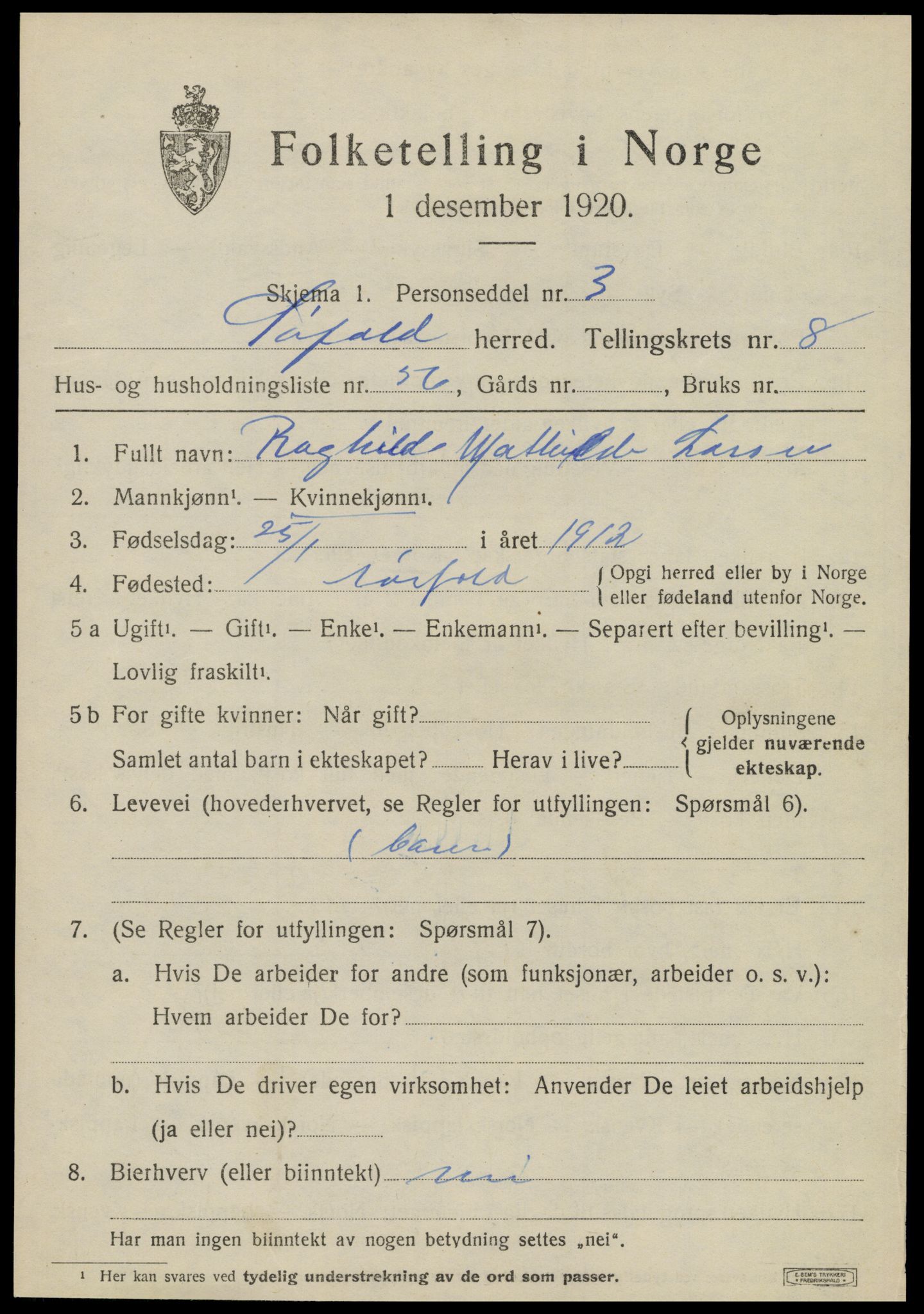 SAT, 1920 census for Sørfold, 1920, p. 4851