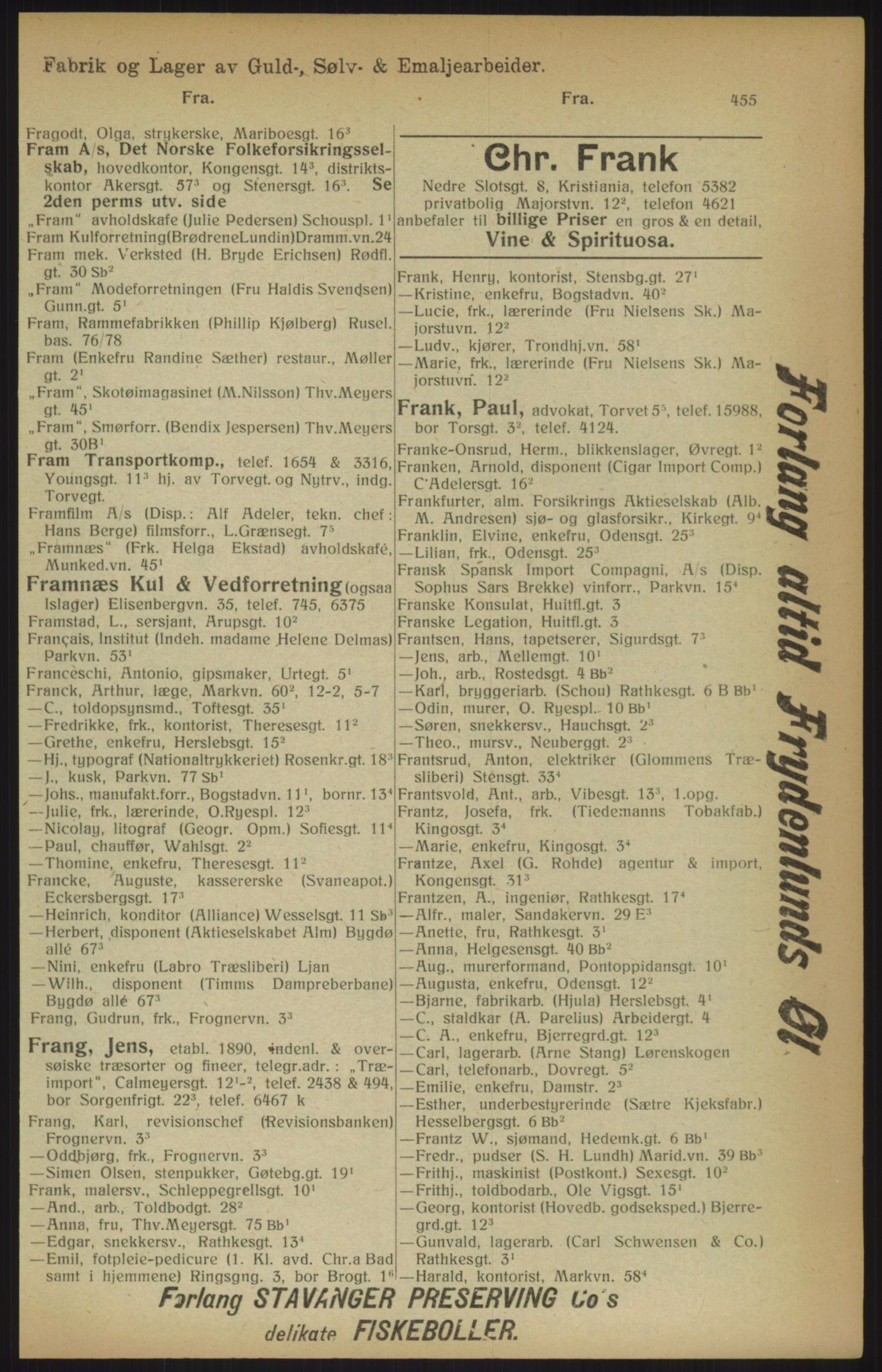 Kristiania/Oslo adressebok, PUBL/-, 1915, p. 455