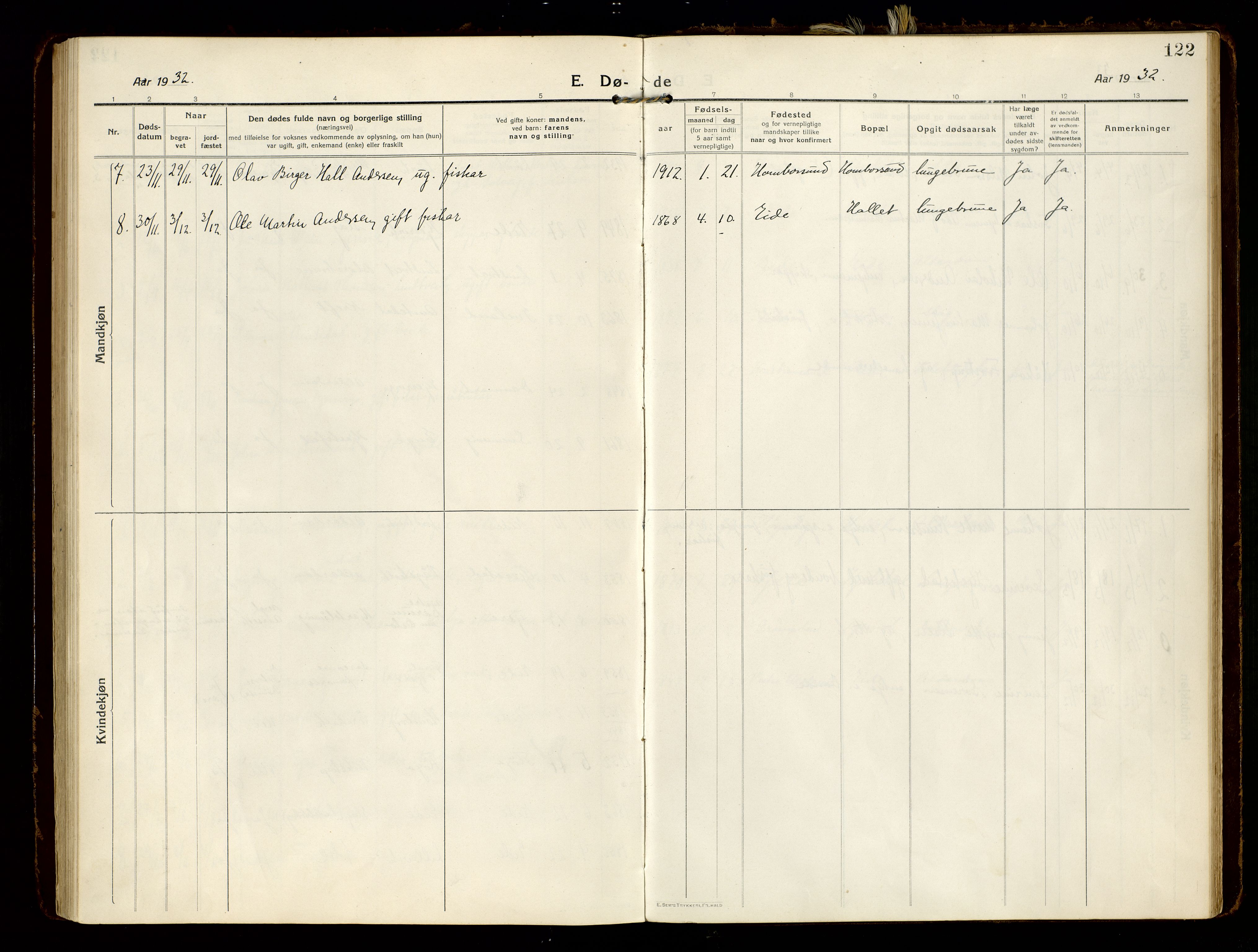 Hommedal sokneprestkontor, SAK/1111-0023/F/Fa/Faa/L0004: Parish register (official) no. A 4, 1916-1945, p. 122