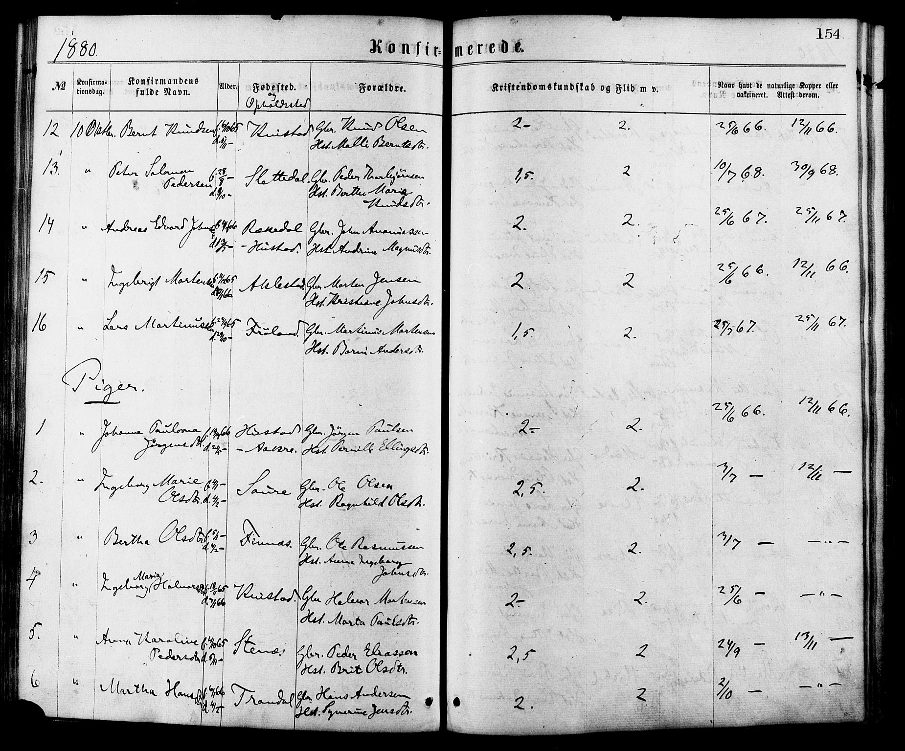Ministerialprotokoller, klokkerbøker og fødselsregistre - Møre og Romsdal, AV/SAT-A-1454/515/L0210: Parish register (official) no. 515A06, 1868-1885, p. 154