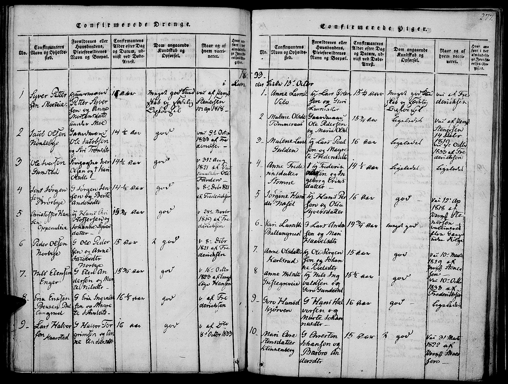 Jevnaker prestekontor, SAH/PREST-116/H/Ha/Haa/L0005: Parish register (official) no. 5, 1815-1837, p. 277