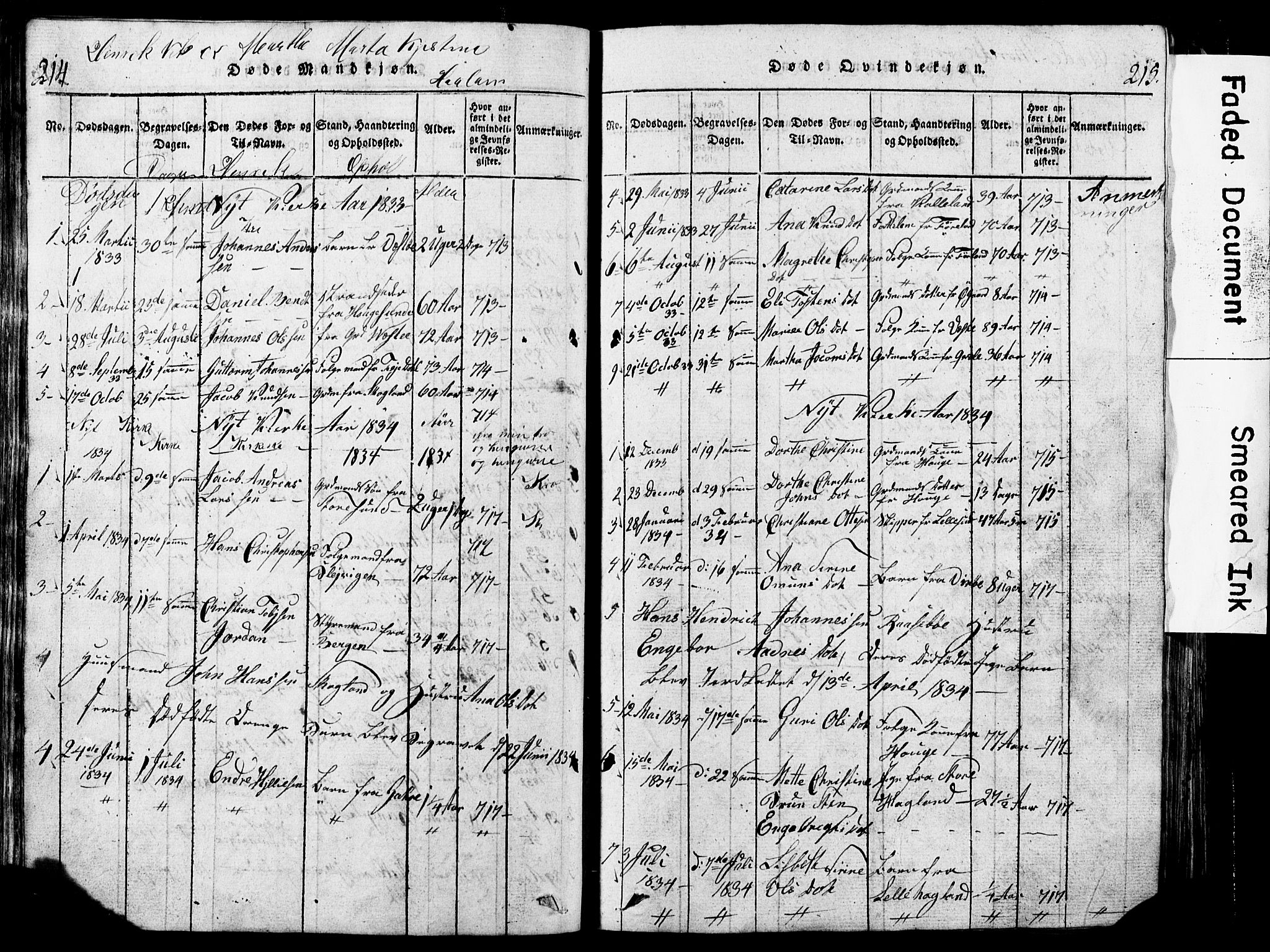Torvastad sokneprestkontor, SAST/A -101857/H/Ha/Hab/L0002: Parish register (copy) no. B 2, 1817-1834, p. 214-215