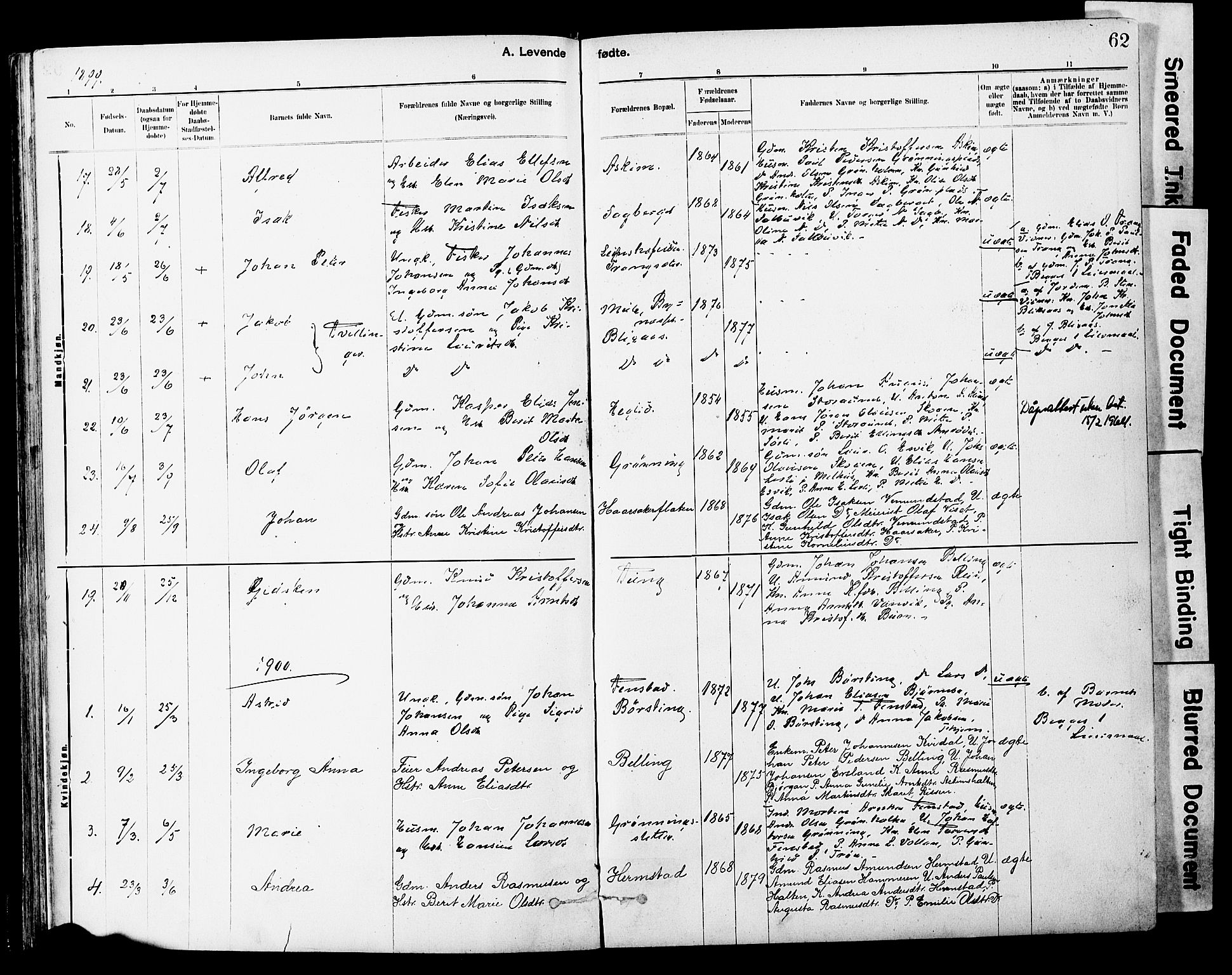 Ministerialprotokoller, klokkerbøker og fødselsregistre - Sør-Trøndelag, SAT/A-1456/646/L0615: Parish register (official) no. 646A13, 1885-1900, p. 62