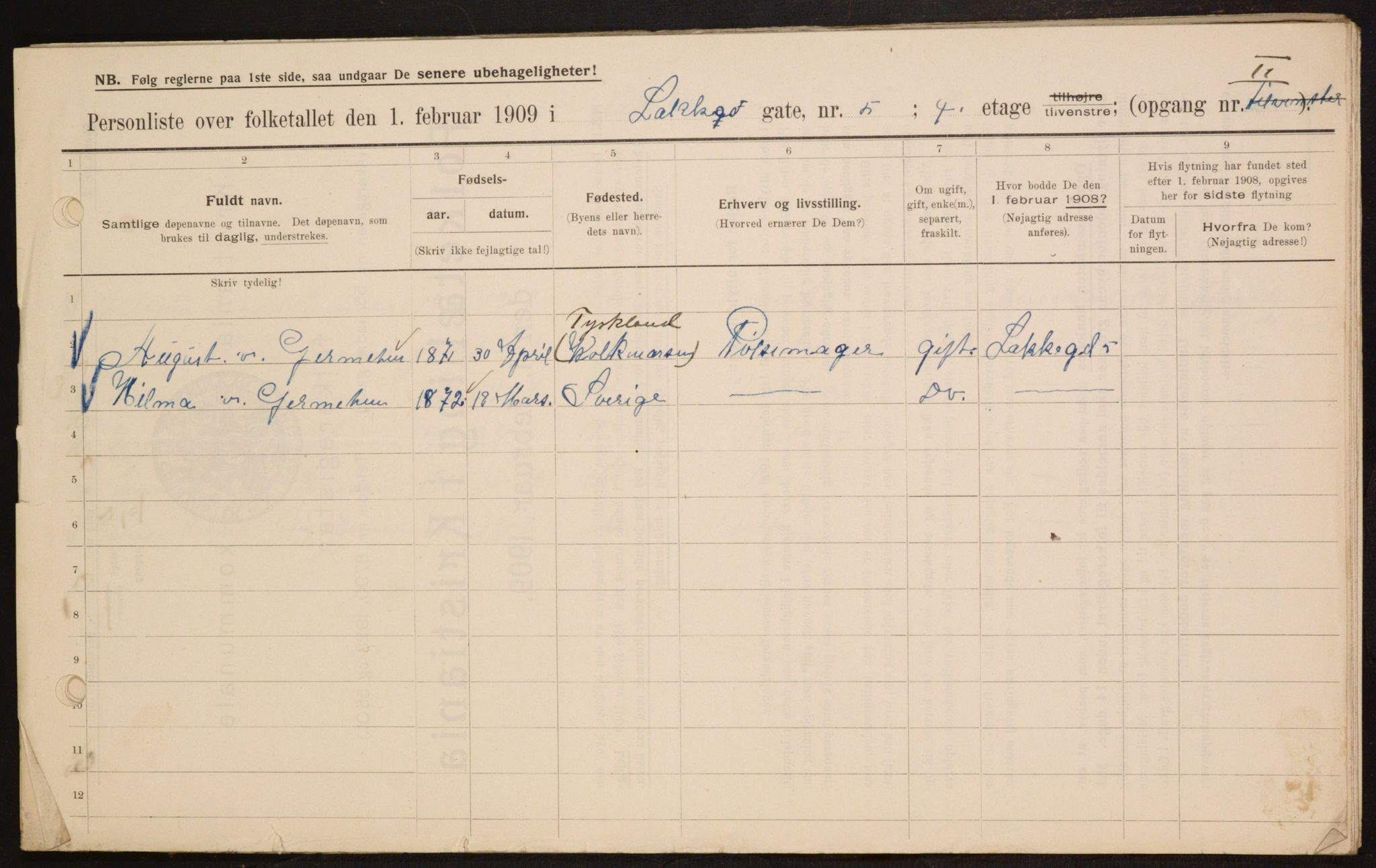 OBA, Municipal Census 1909 for Kristiania, 1909, p. 50449