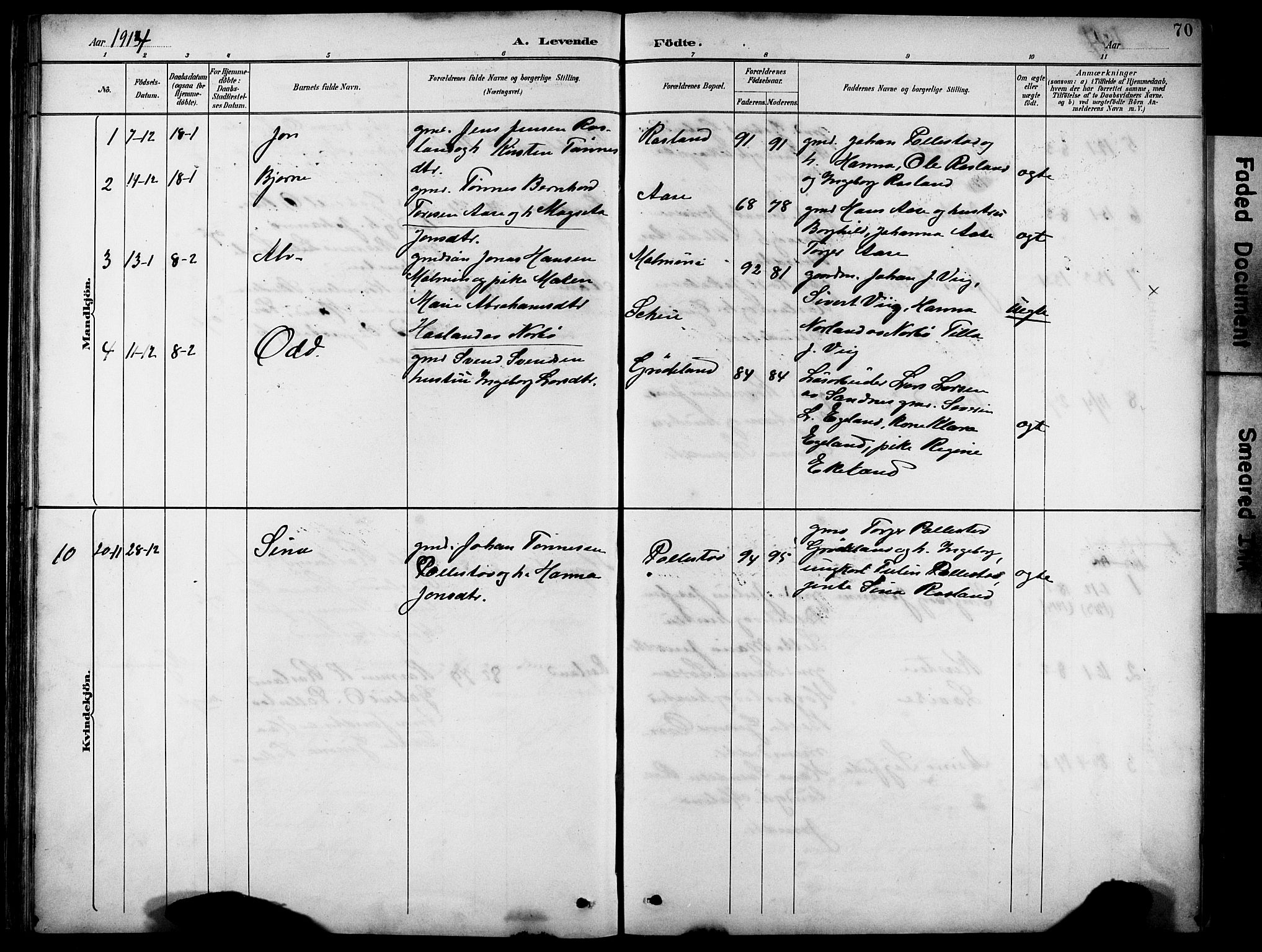 Klepp sokneprestkontor, SAST/A-101803/001/3/30BB/L0005: Parish register (copy) no. B 5, 1889-1918, p. 70