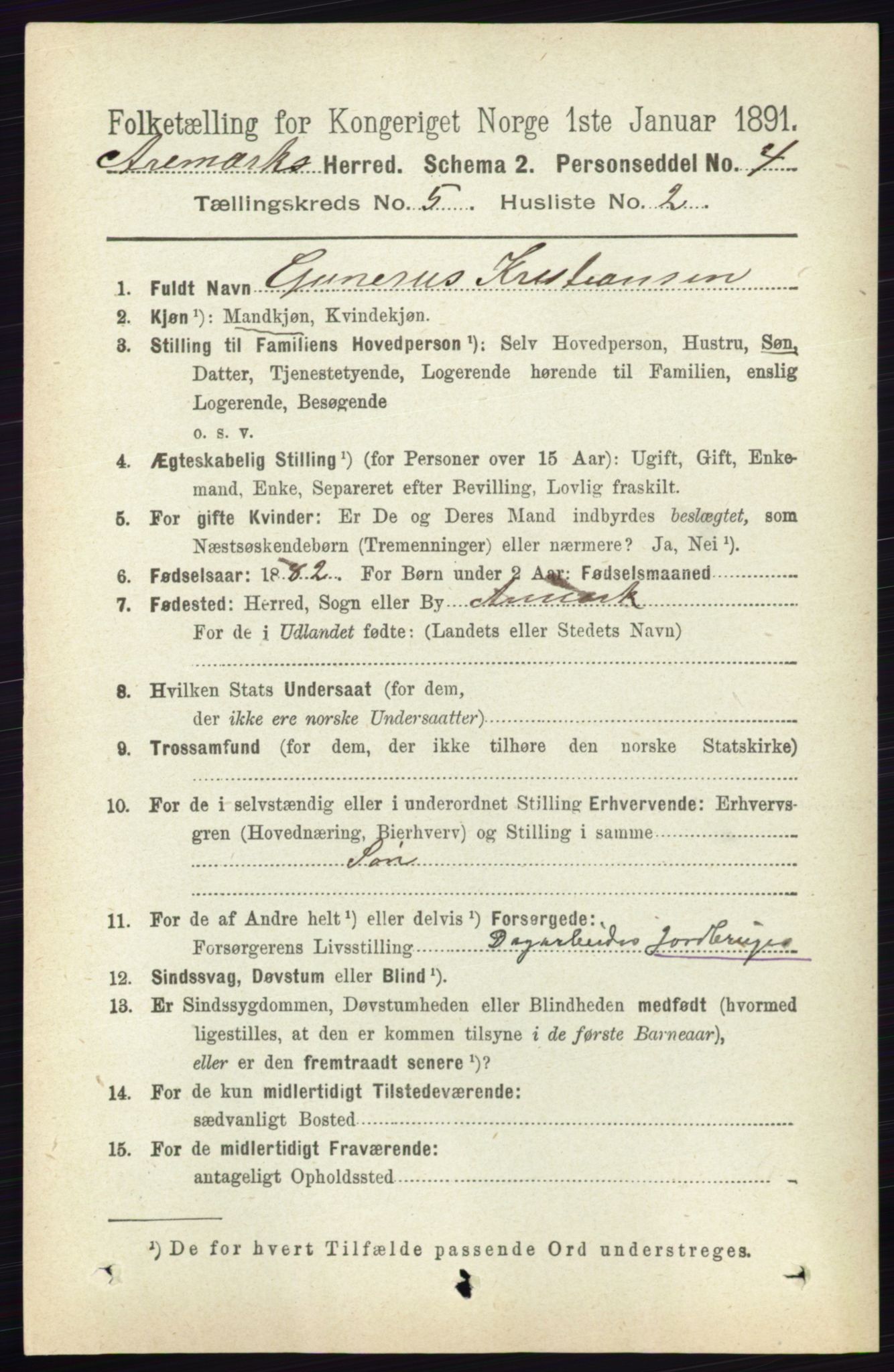 RA, 1891 census for 0118 Aremark, 1891, p. 2484