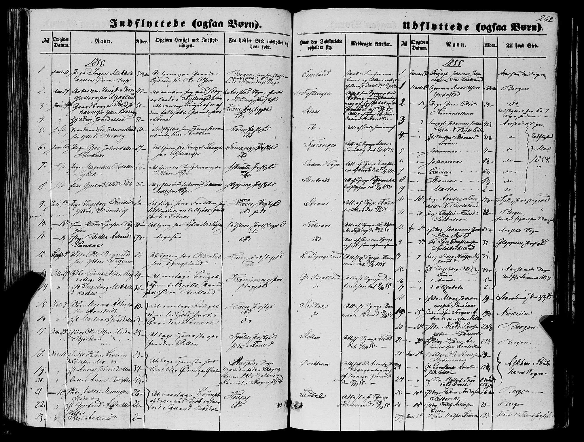 Fana Sokneprestembete, SAB/A-75101/H/Haa/Haaa/L0011: Parish register (official) no. A 11, 1851-1862, p. 262
