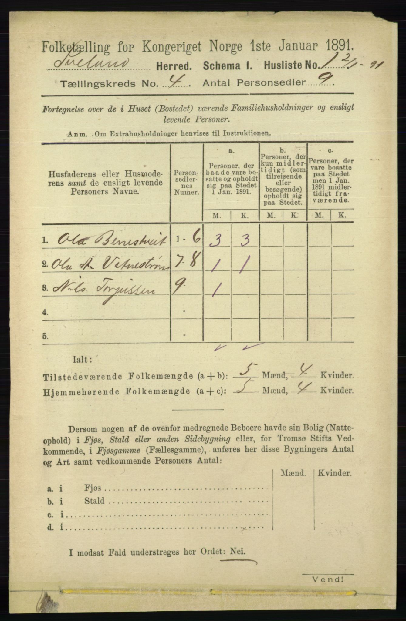 RA, 1891 census for 0935 Iveland, 1891, p. 979