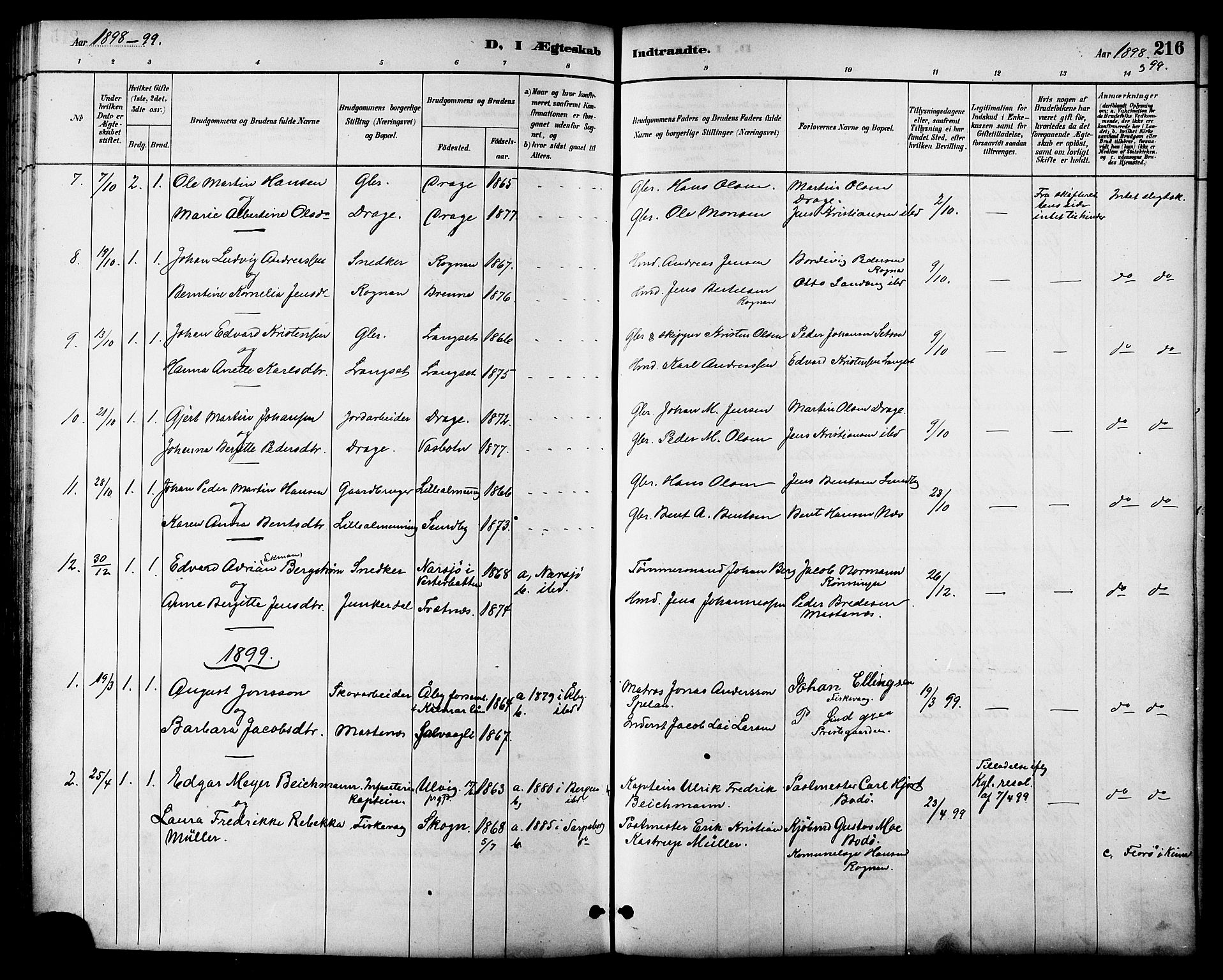 Ministerialprotokoller, klokkerbøker og fødselsregistre - Nordland, AV/SAT-A-1459/847/L0669: Parish register (official) no. 847A09, 1887-1901, p. 216