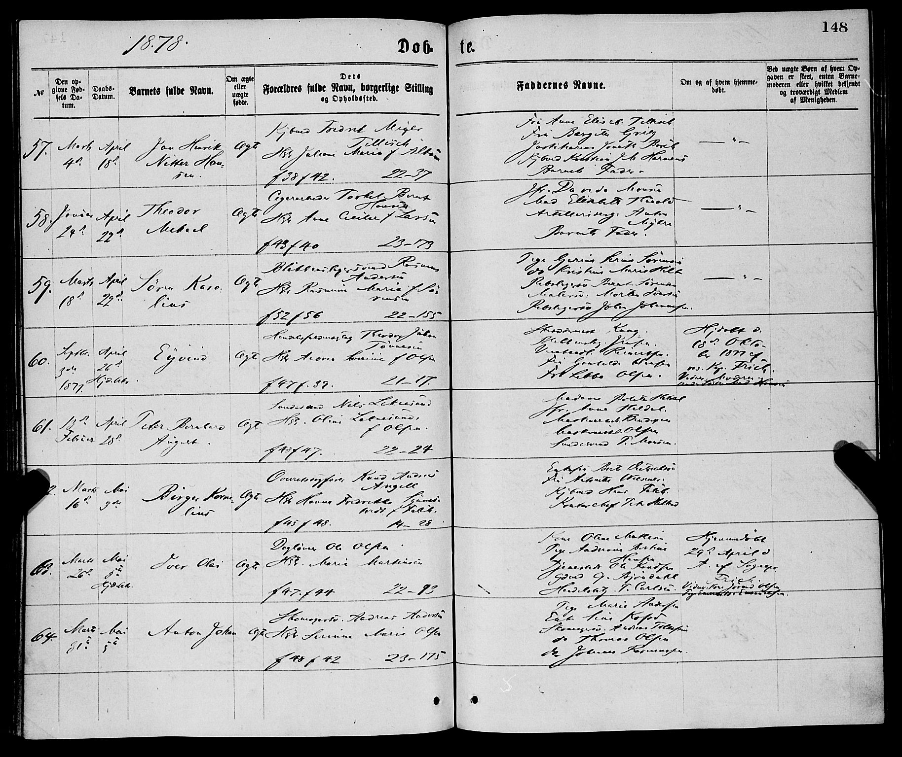 Korskirken sokneprestembete, AV/SAB-A-76101/H/Haa/L0020: Parish register (official) no. B 6, 1871-1878, p. 148