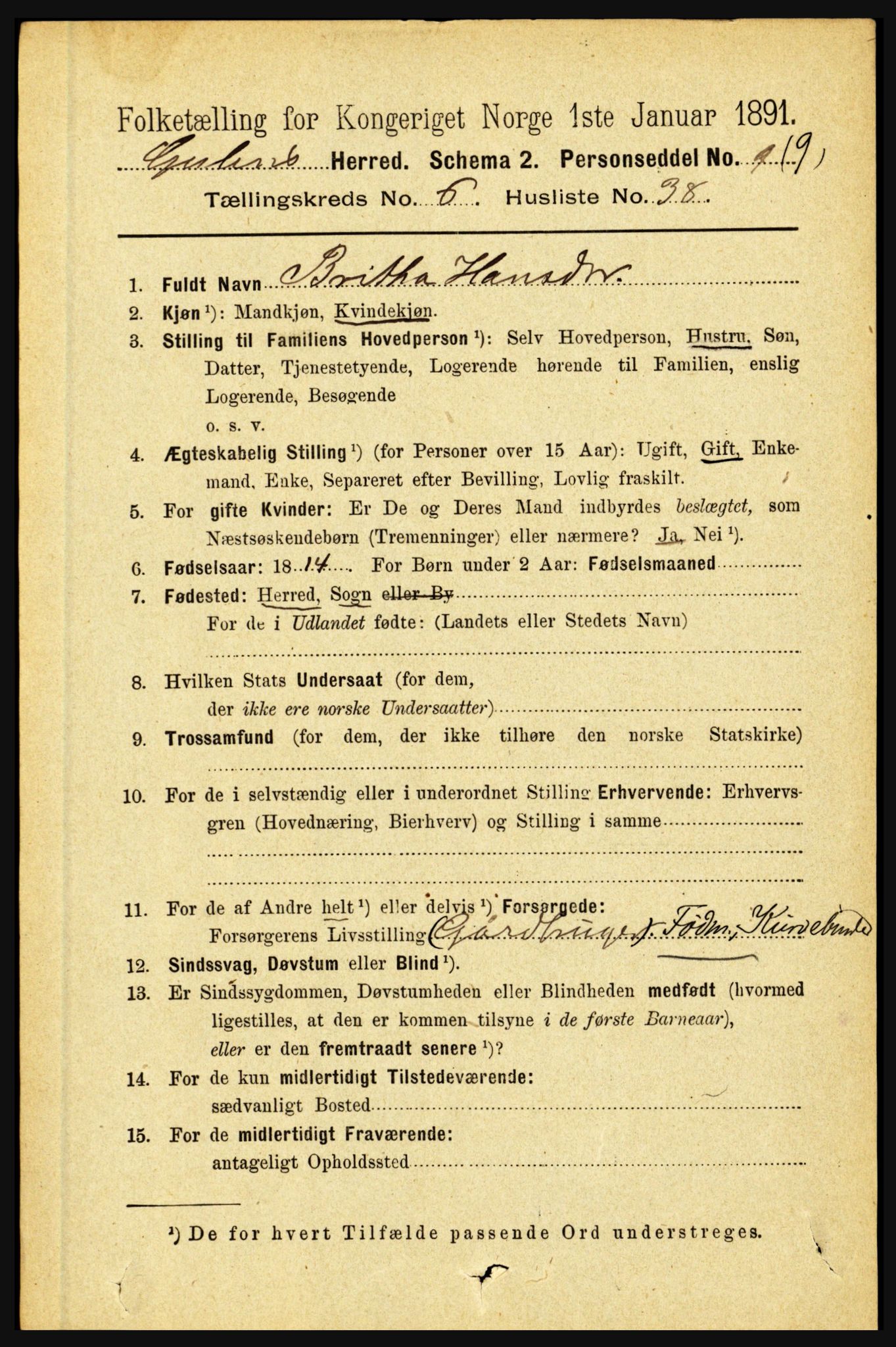 RA, 1891 census for 1411 Gulen, 1891, p. 2171