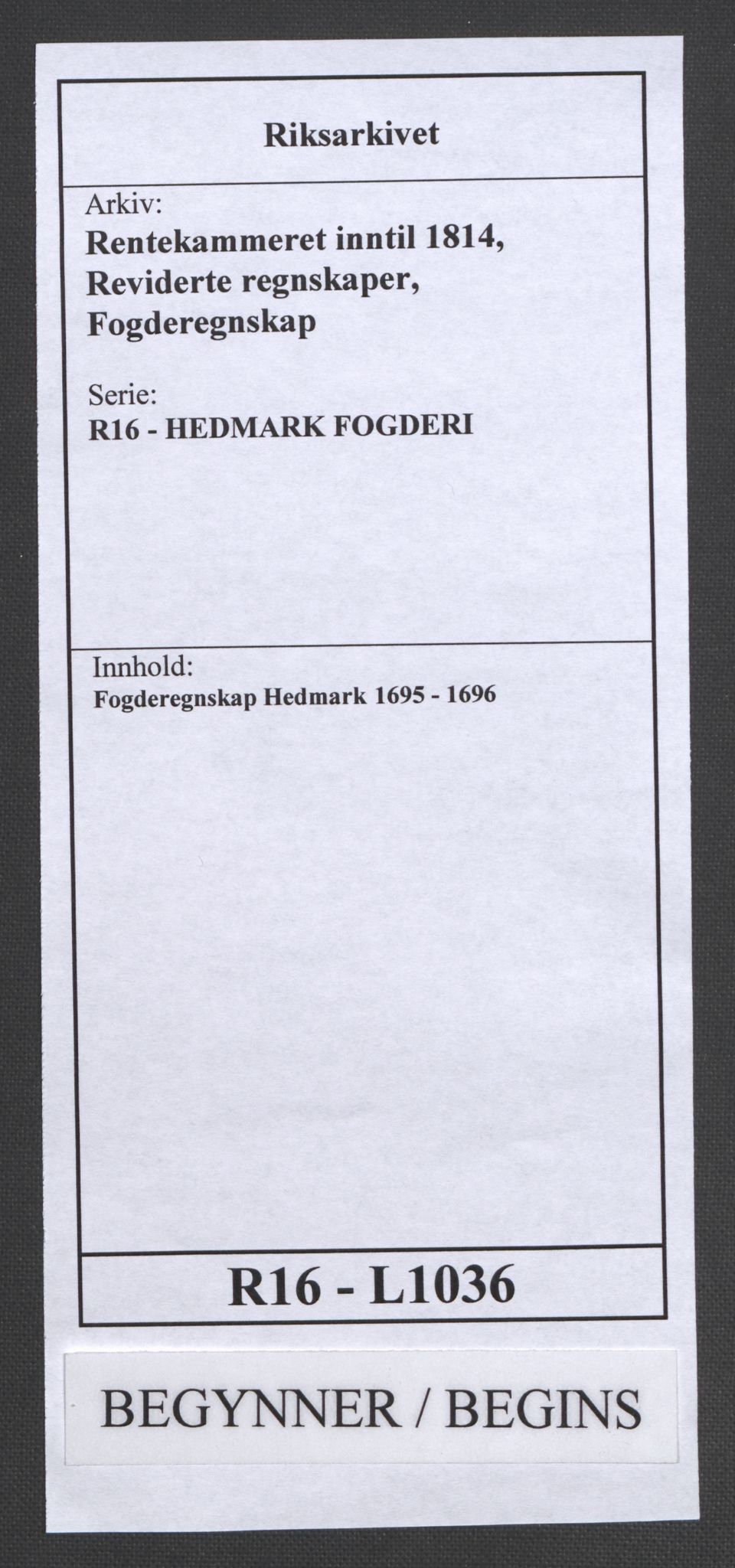 Rentekammeret inntil 1814, Reviderte regnskaper, Fogderegnskap, RA/EA-4092/R16/L1036: Fogderegnskap Hedmark, 1695-1696, p. 1