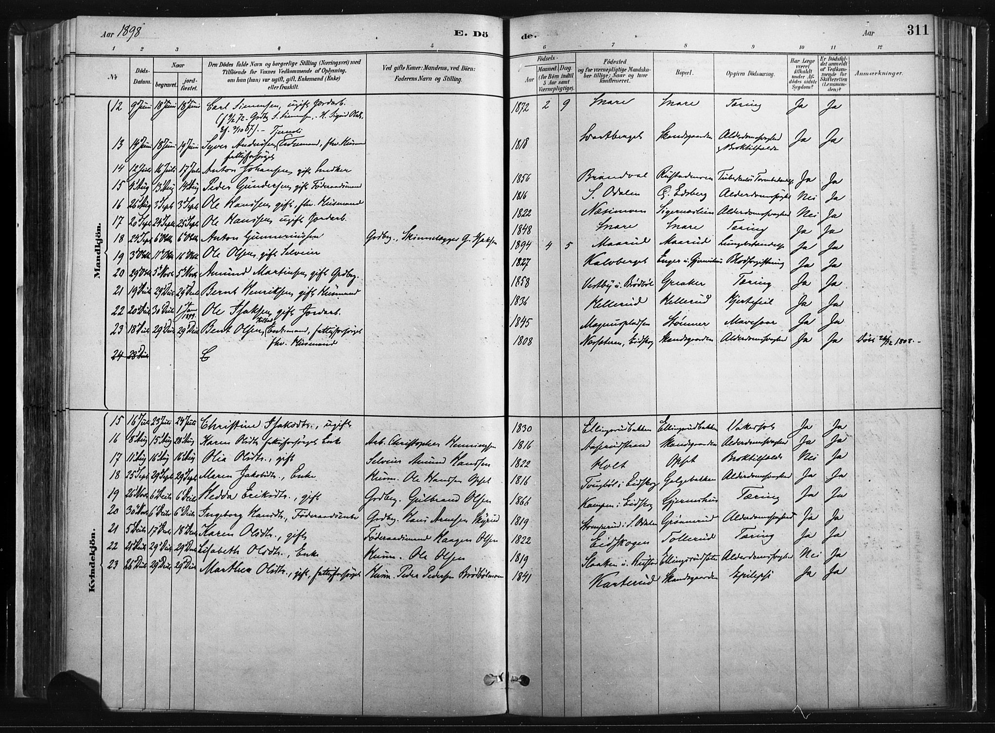 Vinger prestekontor, AV/SAH-PREST-024/H/Ha/Haa/L0014: Parish register (official) no. 14, 1881-1900, p. 311