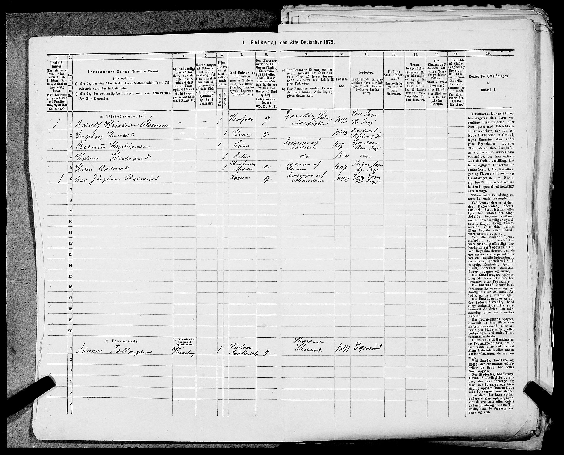 SAST, 1875 census for 1124P Håland, 1875, p. 54