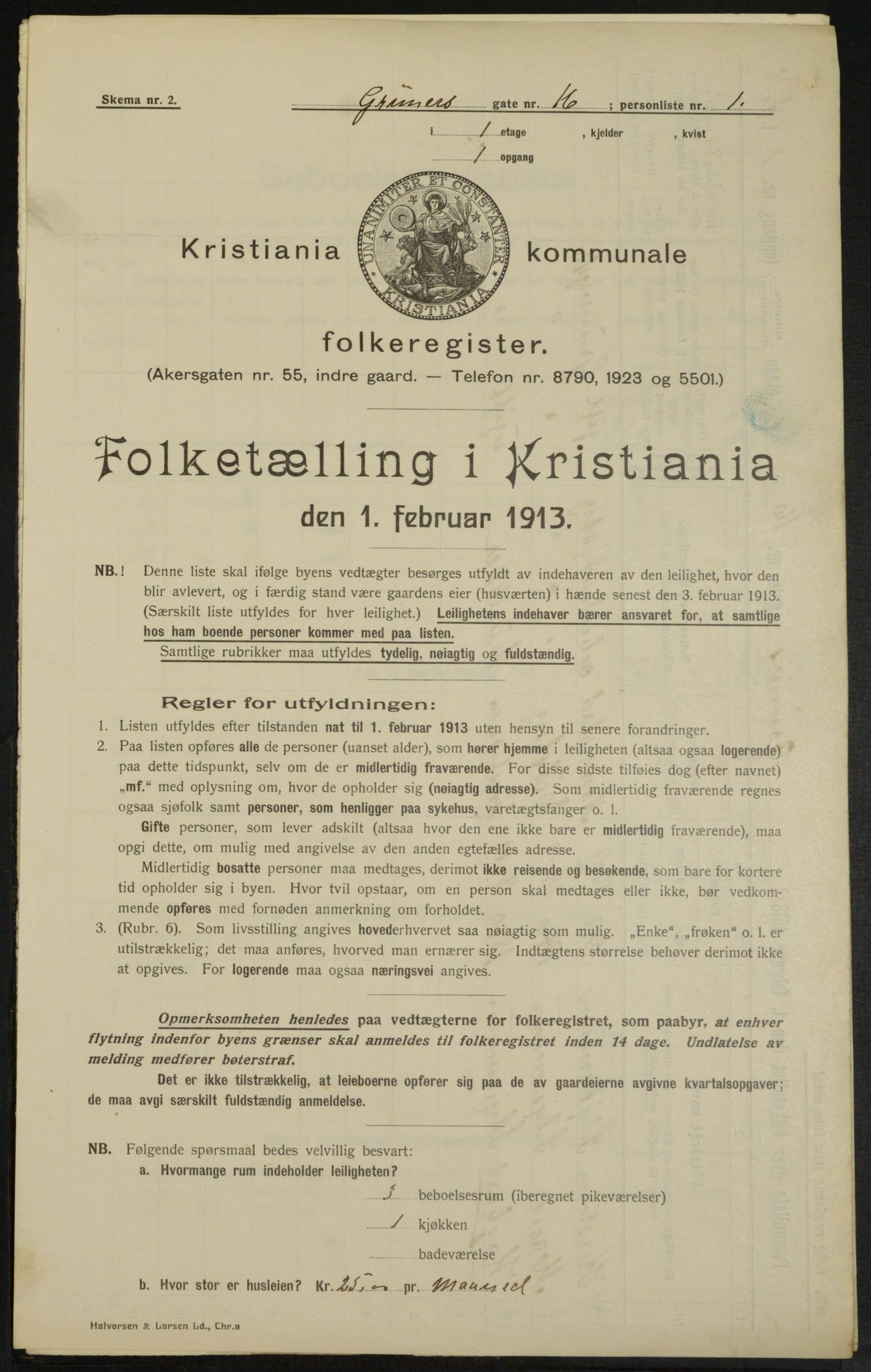 OBA, Municipal Census 1913 for Kristiania, 1913, p. 31214