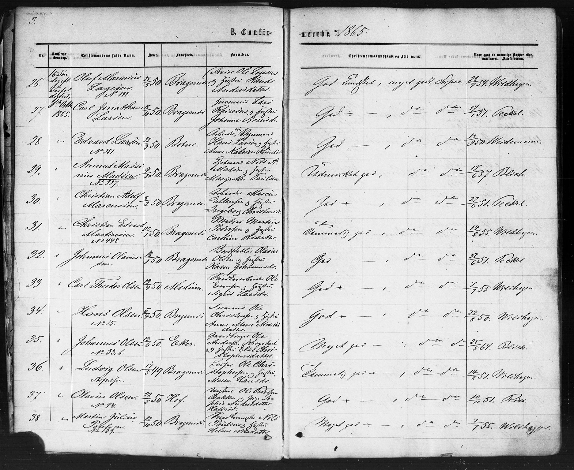 Bragernes kirkebøker, AV/SAKO-A-6/F/Fc/L0003: Parish register (official) no. III 3, 1865-1874, p. 3