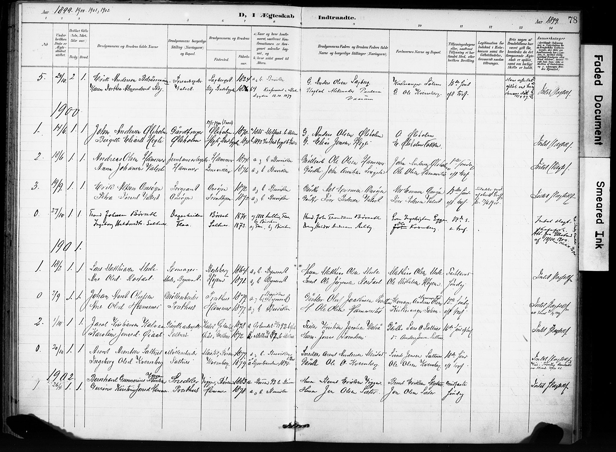 Ministerialprotokoller, klokkerbøker og fødselsregistre - Sør-Trøndelag, AV/SAT-A-1456/666/L0787: Parish register (official) no. 666A05, 1895-1908, p. 78