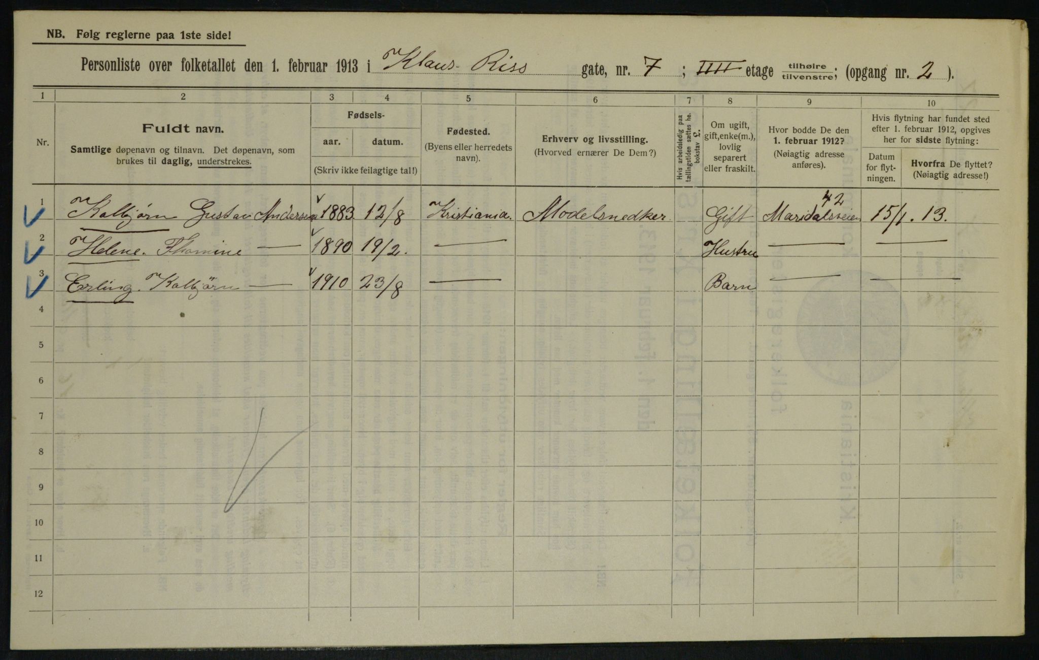 OBA, Municipal Census 1913 for Kristiania, 1913, p. 12808