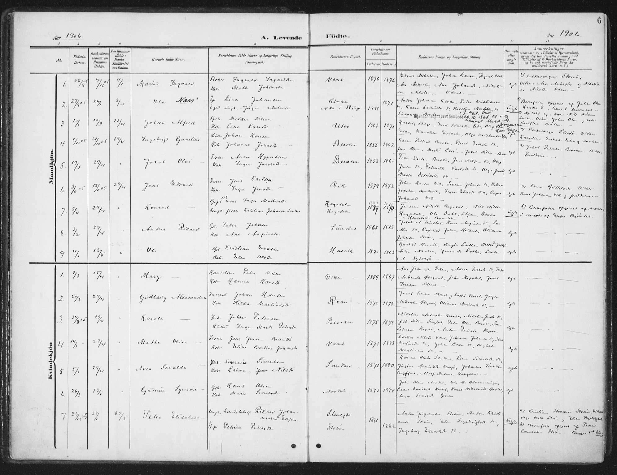 Ministerialprotokoller, klokkerbøker og fødselsregistre - Sør-Trøndelag, SAT/A-1456/657/L0709: Parish register (official) no. 657A10, 1905-1919, p. 6