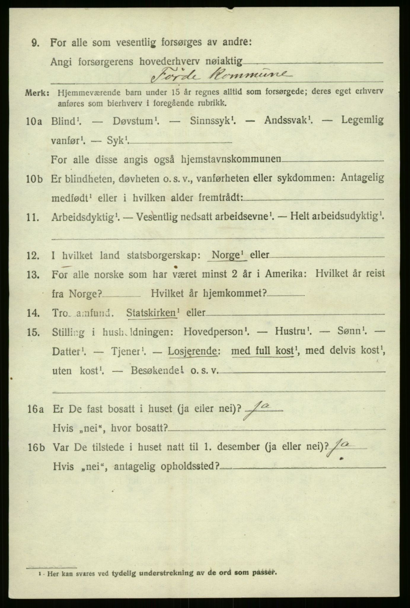 SAB, 1920 census for Førde, 1920, p. 5143