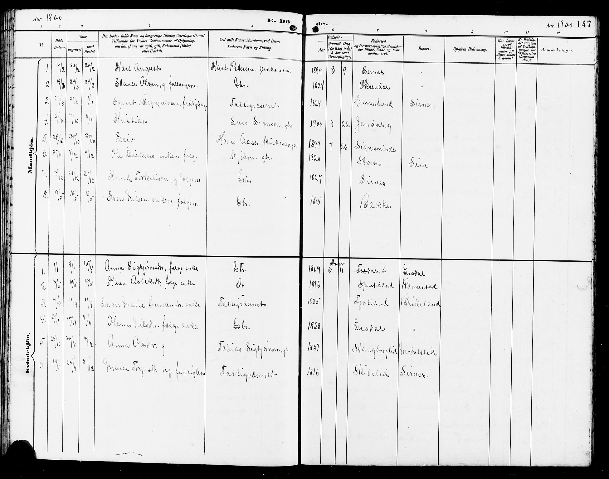 Bakke sokneprestkontor, SAK/1111-0002/F/Fb/Fba/L0003: Parish register (copy) no. B 3, 1894-1910, p. 147