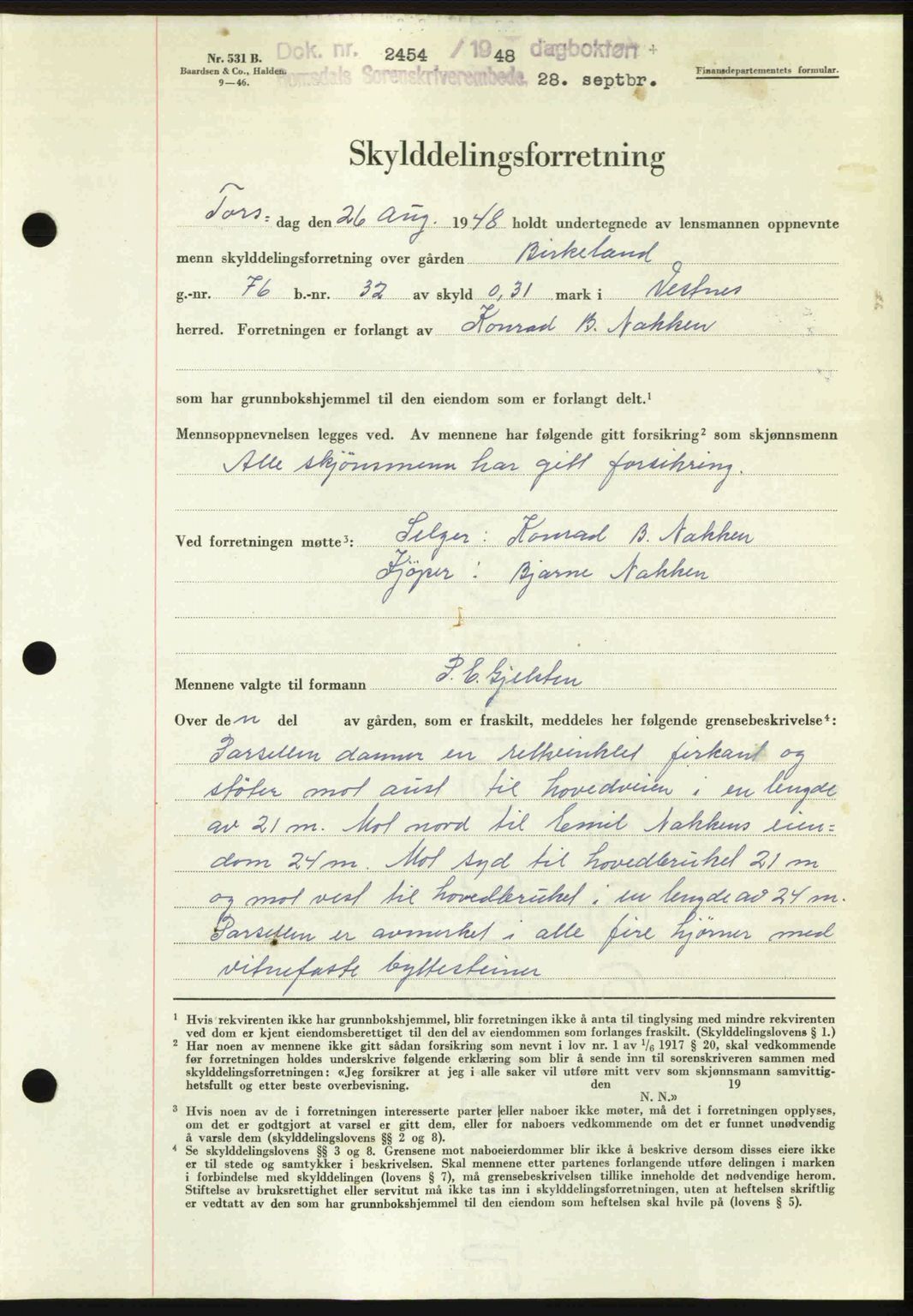 Romsdal sorenskriveri, AV/SAT-A-4149/1/2/2C: Mortgage book no. A27, 1948-1948, Diary no: : 2454/1948