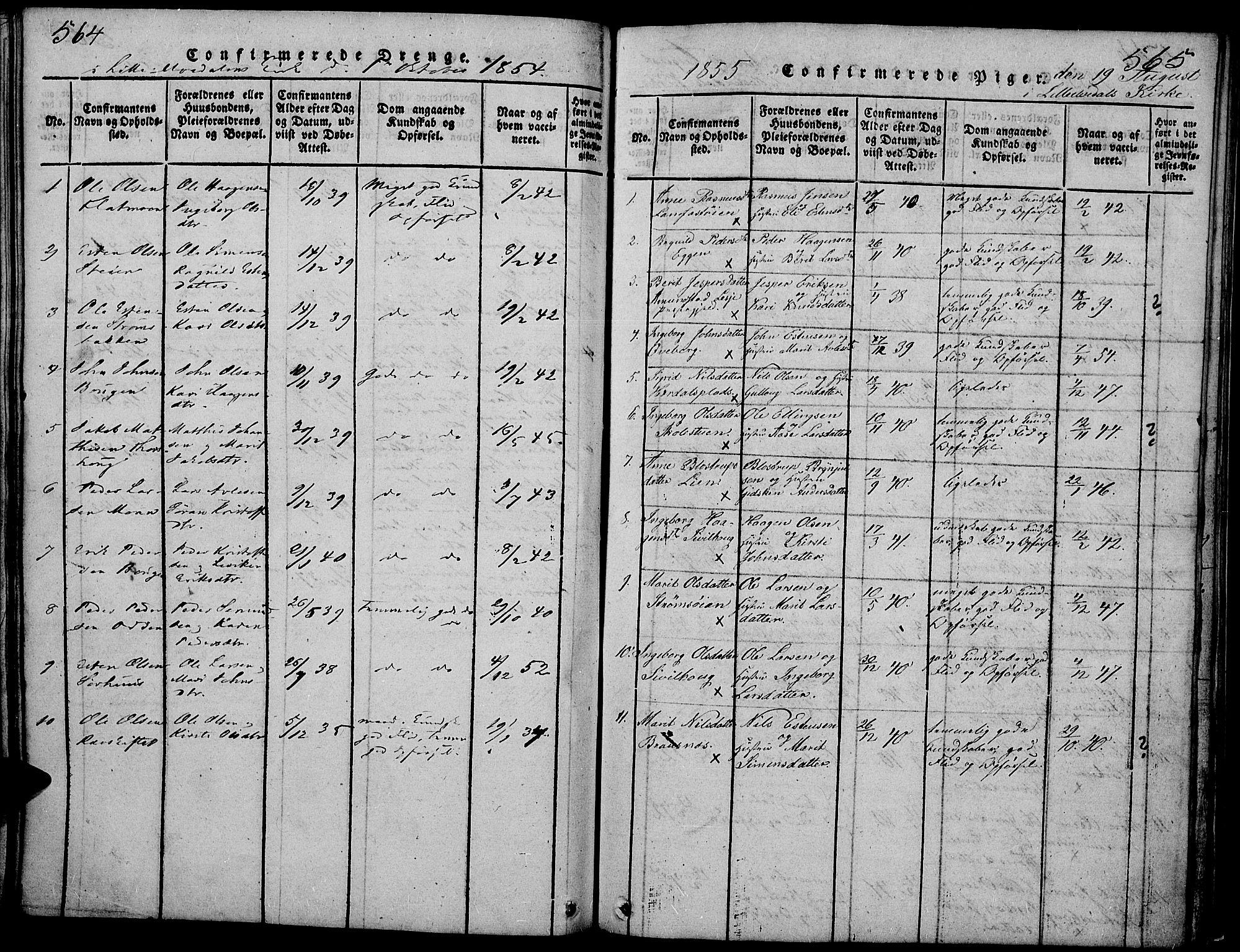 Tynset prestekontor, AV/SAH-PREST-058/H/Ha/Hab/L0002: Parish register (copy) no. 2, 1814-1862, p. 564-565