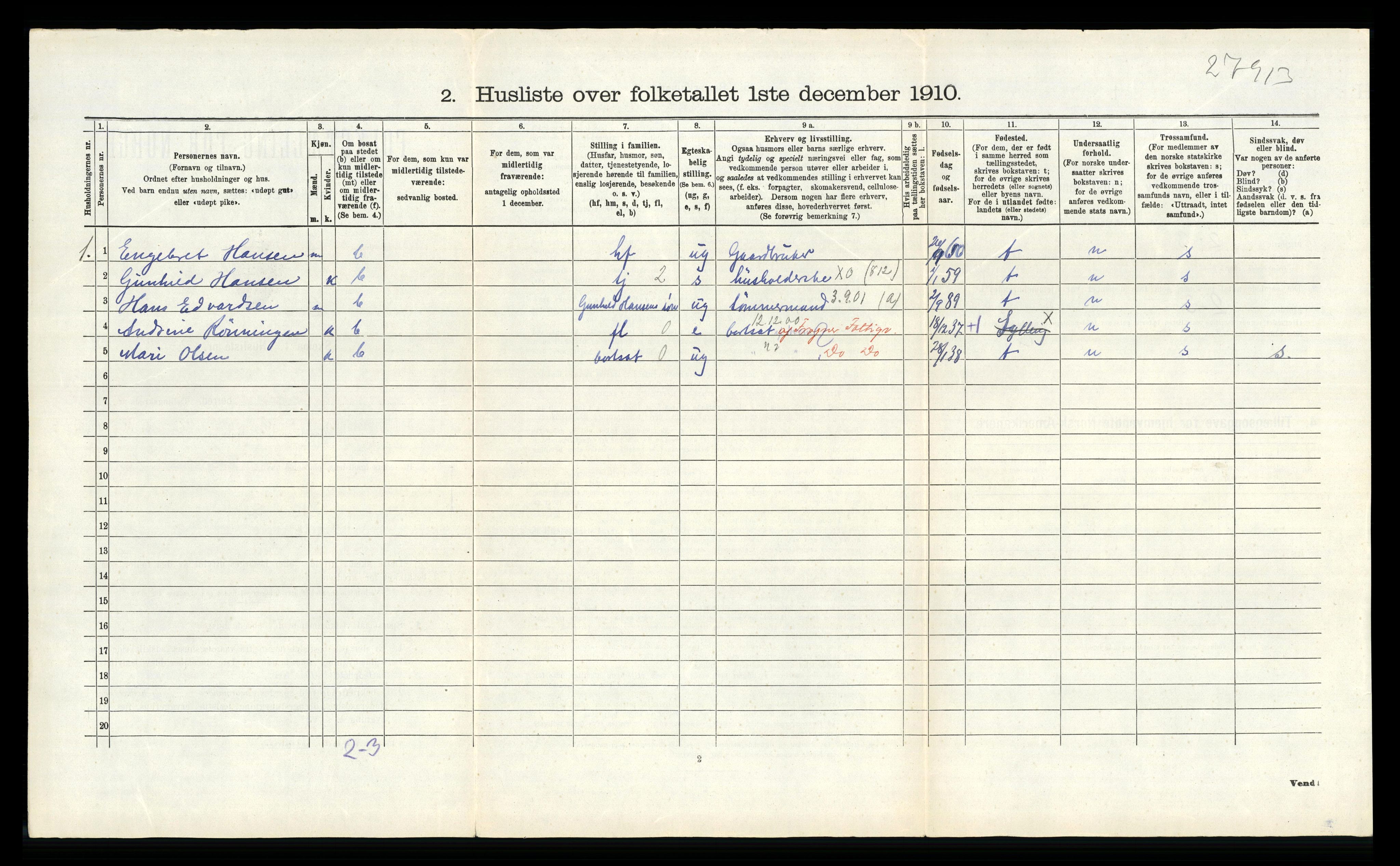 RA, 1910 census for Lier, 1910, p. 1523