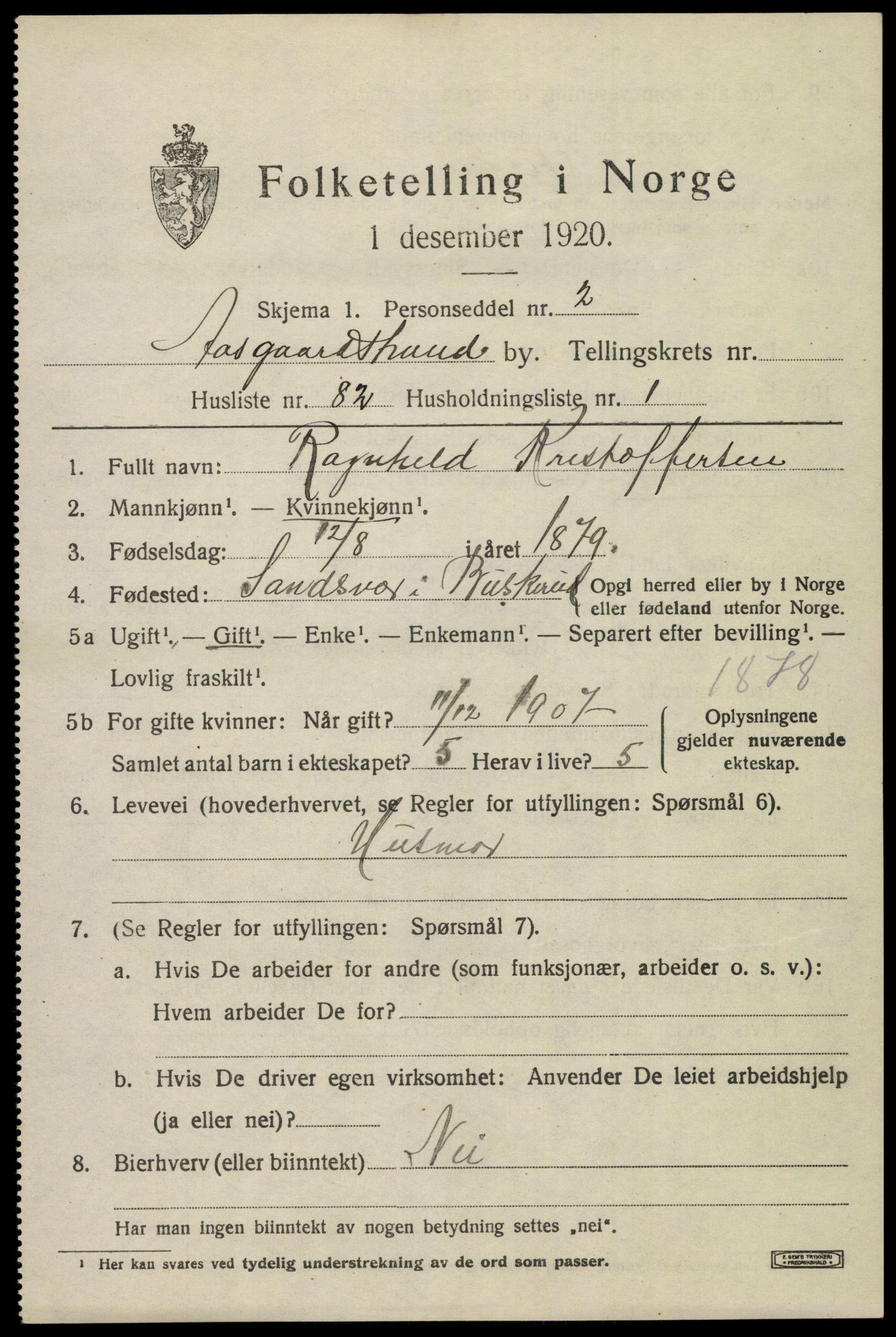 SAKO, 1920 census for Åsgårdstrand, 1920, p. 1221