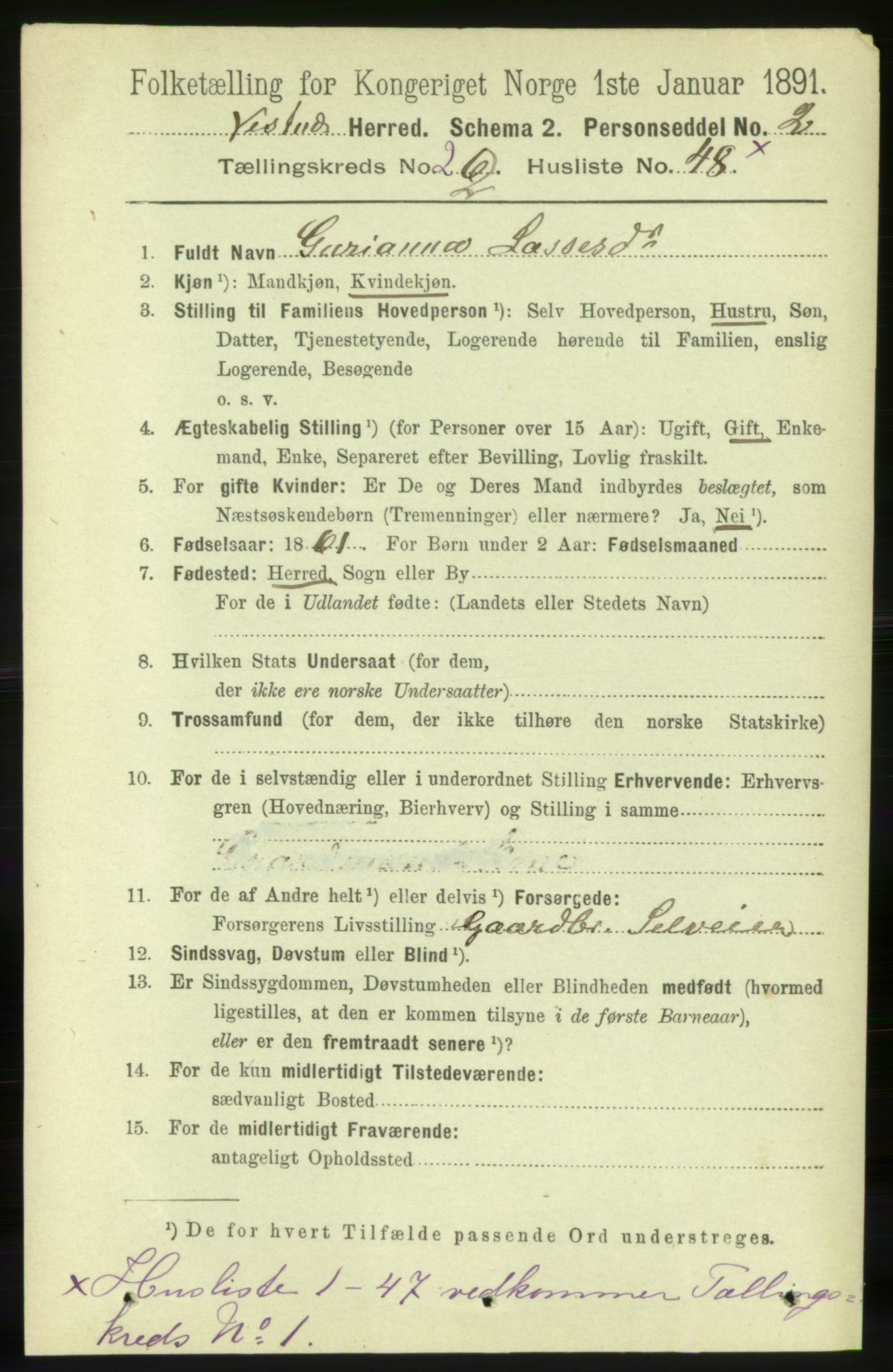 RA, 1891 census for 1535 Vestnes, 1891, p. 433