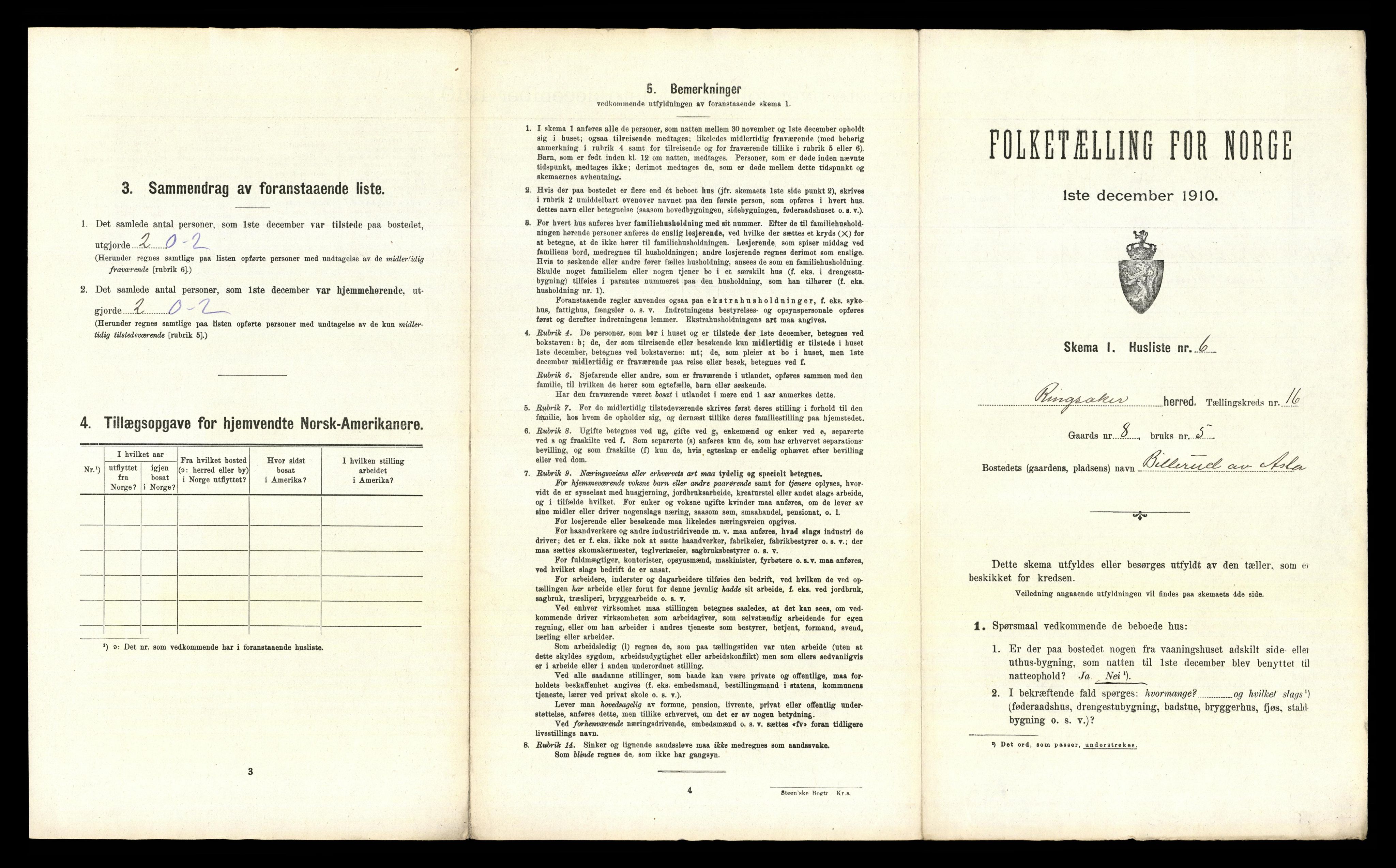 RA, 1910 census for Ringsaker, 1910, p. 3095