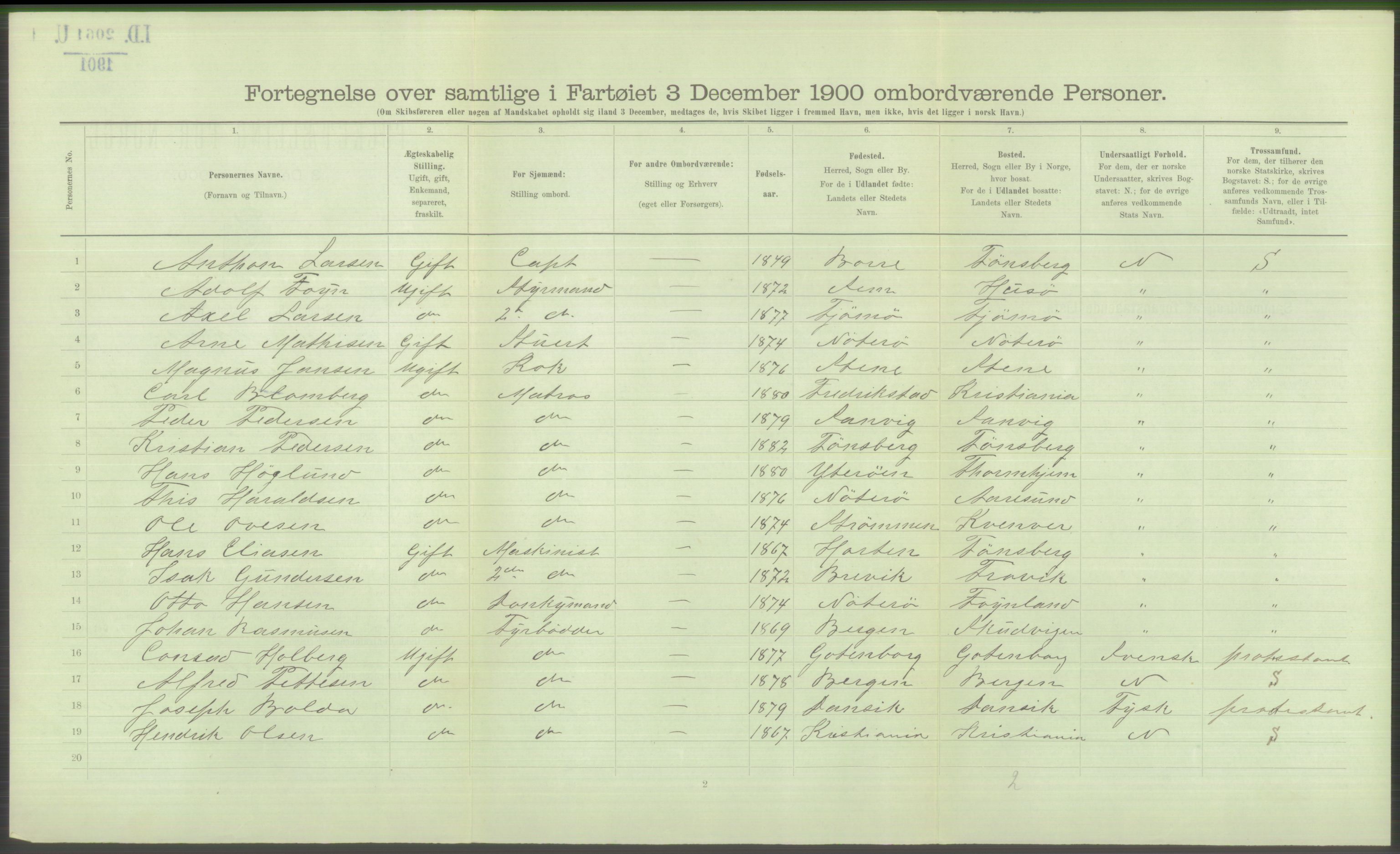 RA, 1900 Census - ship lists from ships in Norwegian harbours, harbours abroad and at sea, 1900, p. 4690