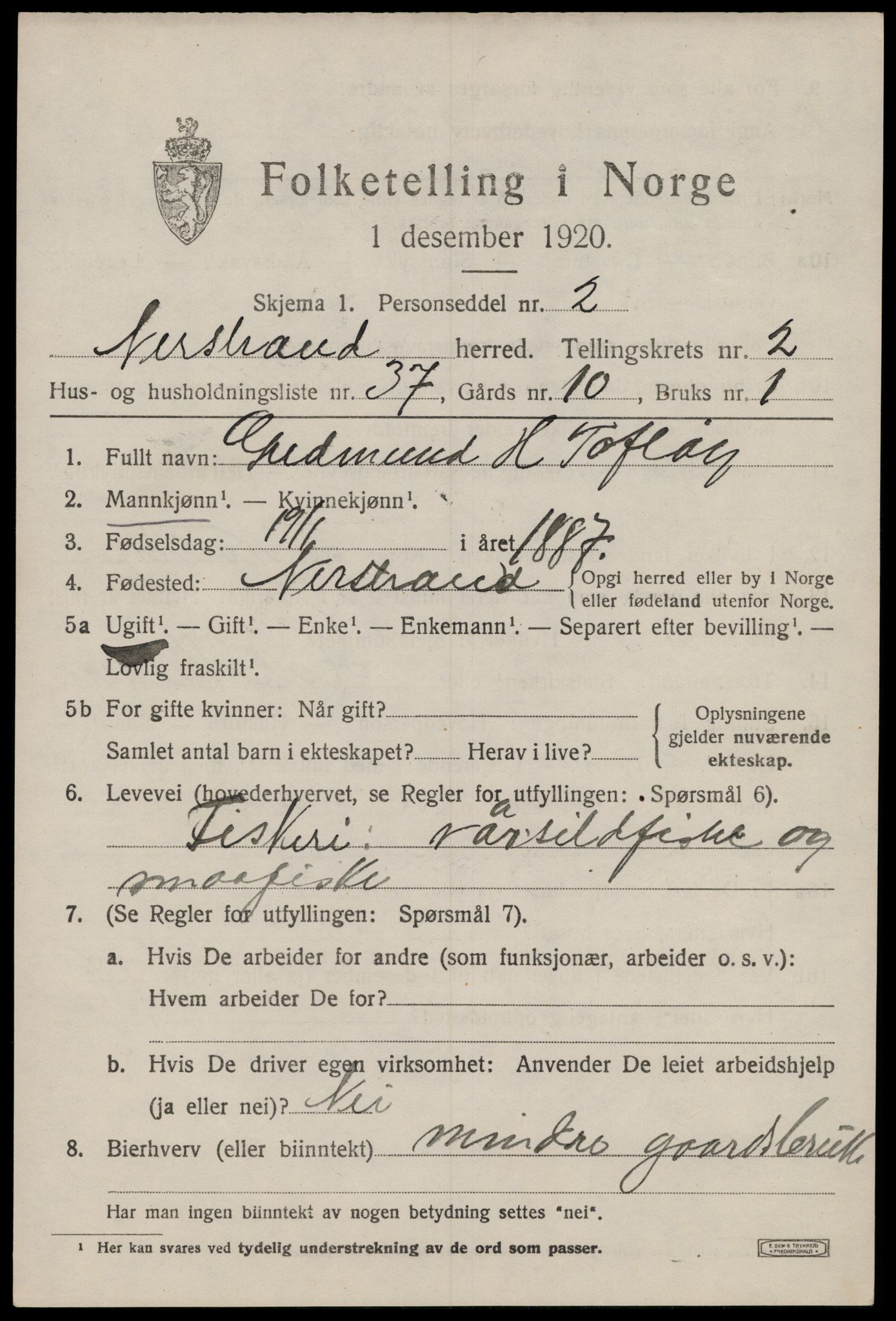 SAST, 1920 census for Nedstrand, 1920, p. 1355