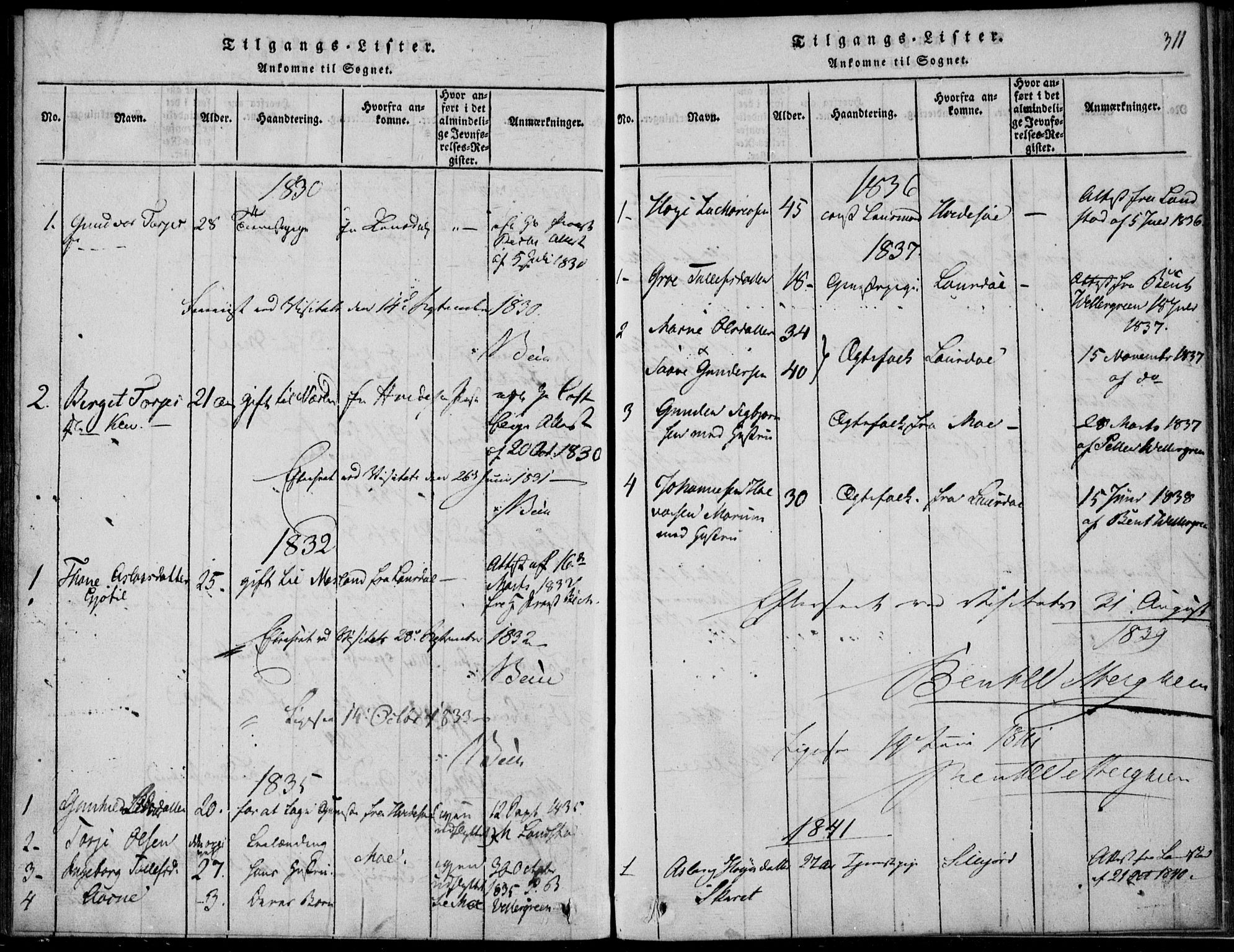 Vinje kirkebøker, AV/SAKO-A-312/F/Fb/L0001: Parish register (official) no. II 1, 1814-1843, p. 311