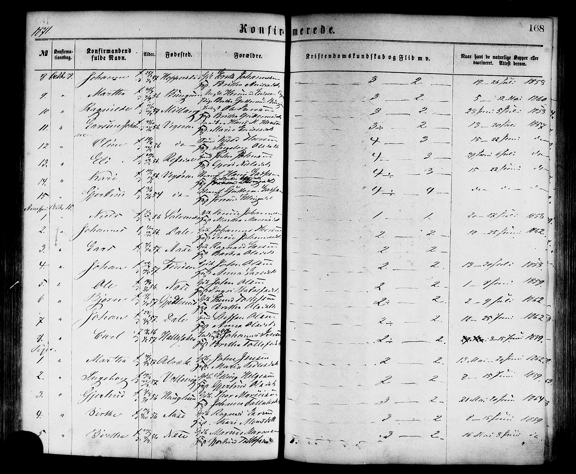 Vik sokneprestembete, AV/SAB-A-81501/H/Haa/Haaa/L0009: Parish register (official) no. A 9, 1866-1877, p. 168