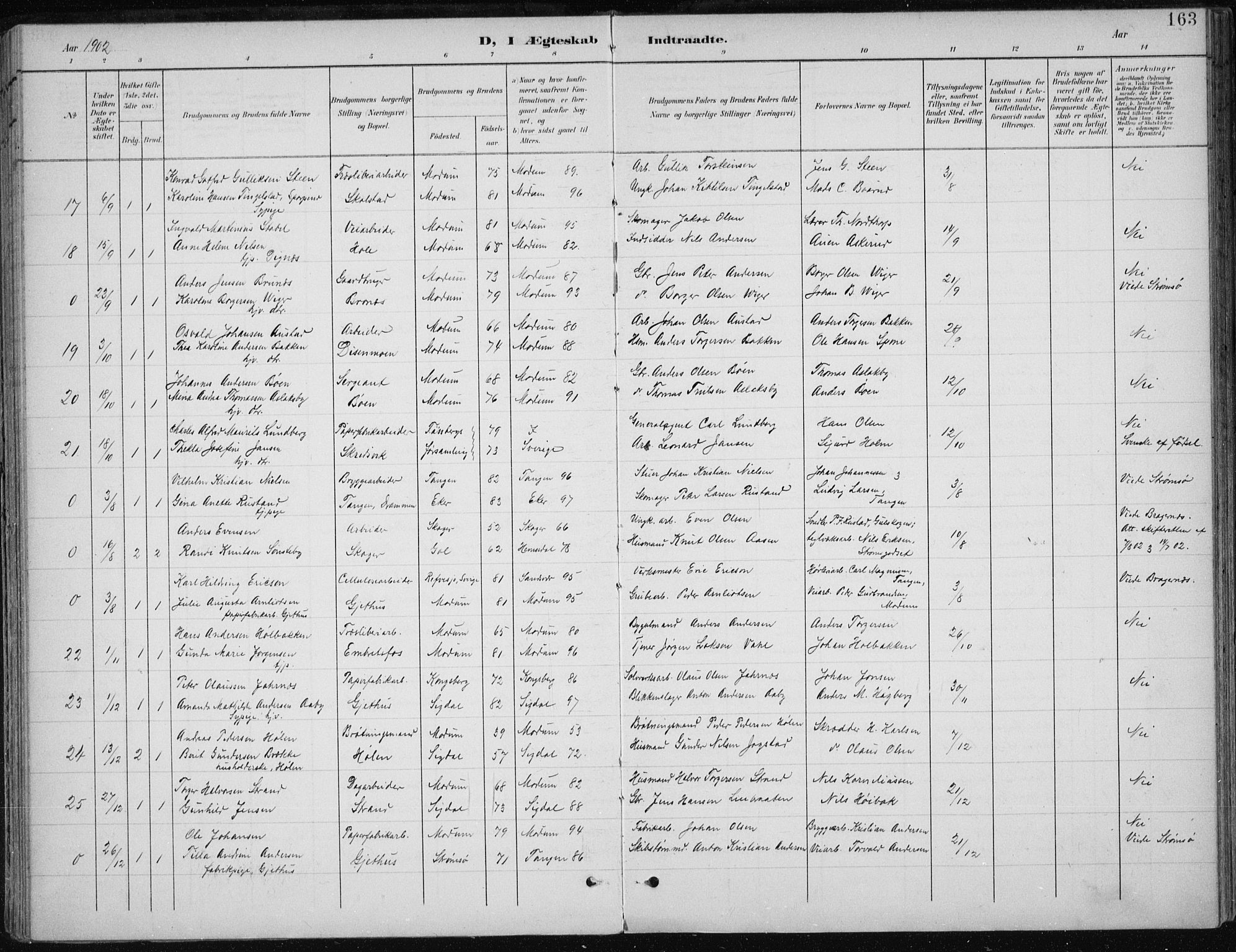 Modum kirkebøker, AV/SAKO-A-234/F/Fa/L0013: Parish register (official) no. 13, 1899-1907, p. 163