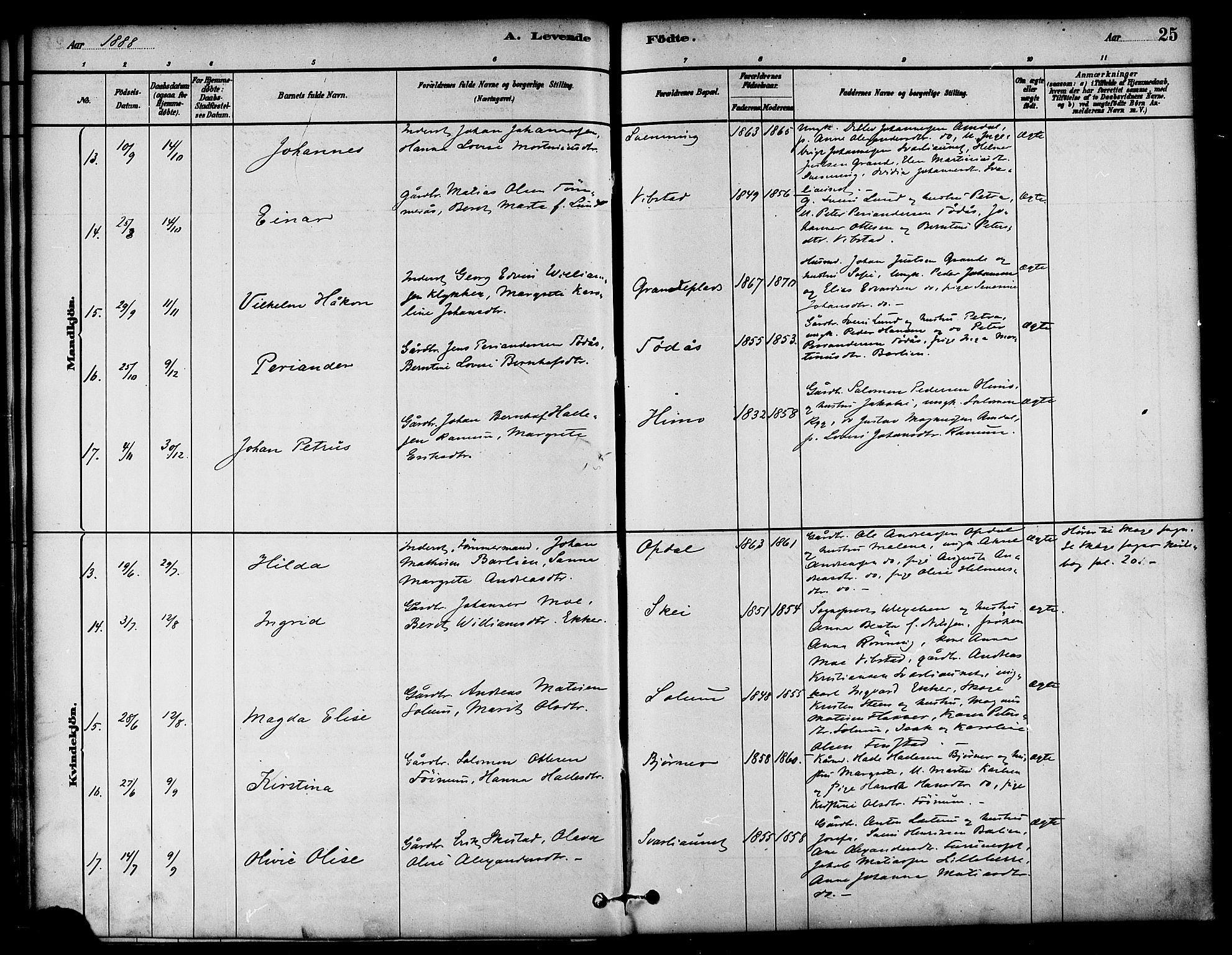 Ministerialprotokoller, klokkerbøker og fødselsregistre - Nord-Trøndelag, AV/SAT-A-1458/764/L0555: Parish register (official) no. 764A10, 1881-1896, p. 25