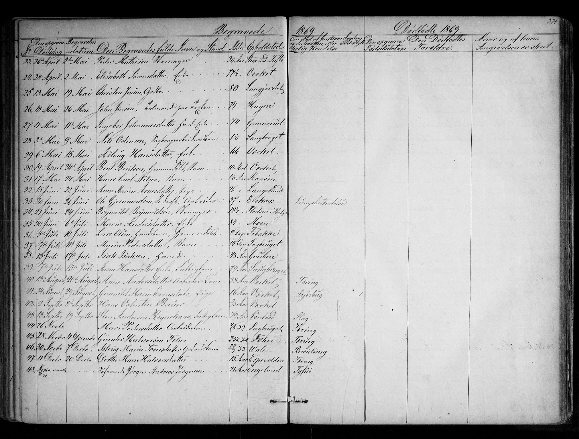 Holla kirkebøker, SAKO/A-272/G/Ga/L0004: Parish register (copy) no. I 4, 1867-1890, p. 374