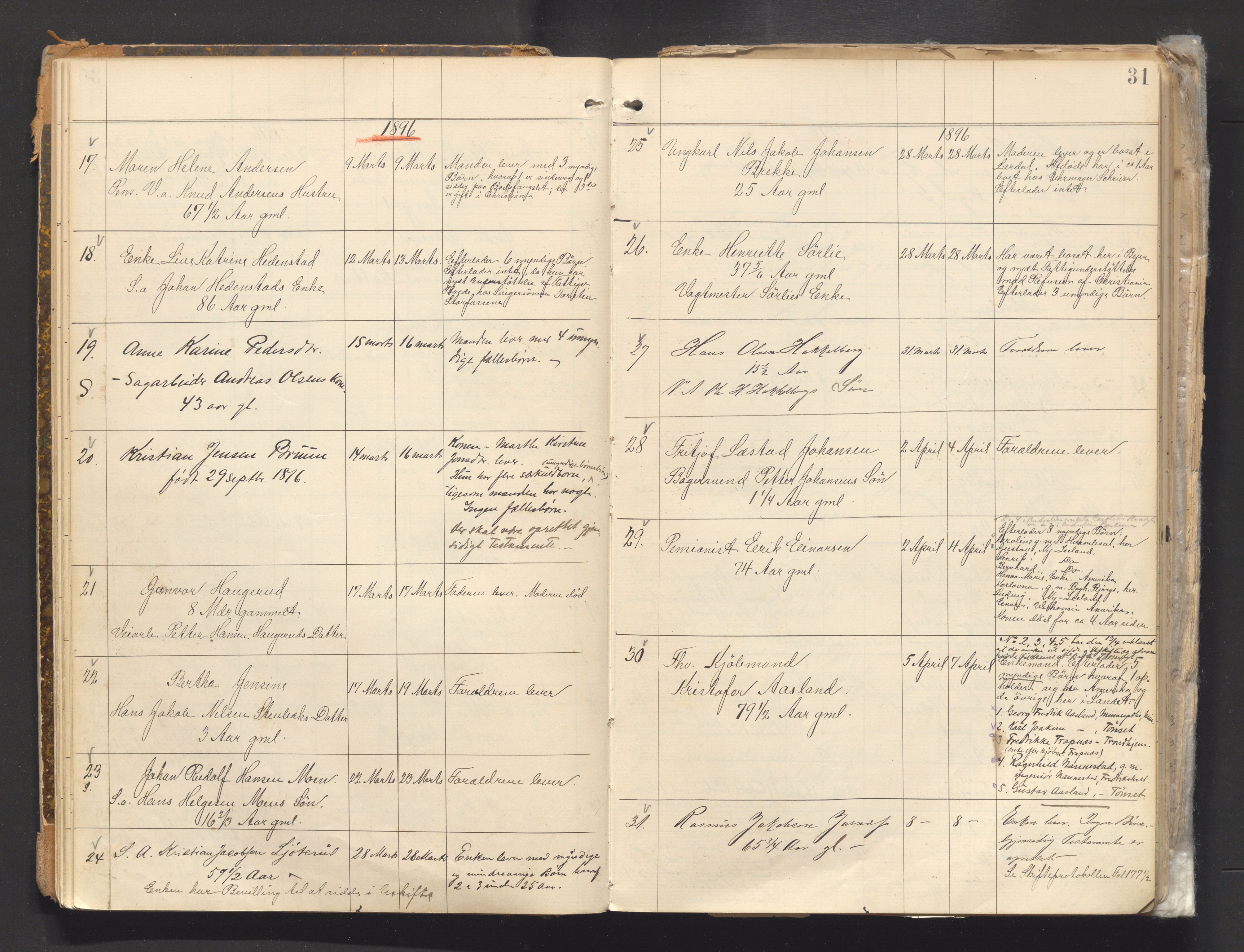 Numedal og Sandsvær sorenskriveri, AV/SAKO-A-128/H/Ha/Haa/Haab/L0001: Dødsfallsprotokoll - Kongsberg by, 1891-1926, p. 30b-31a