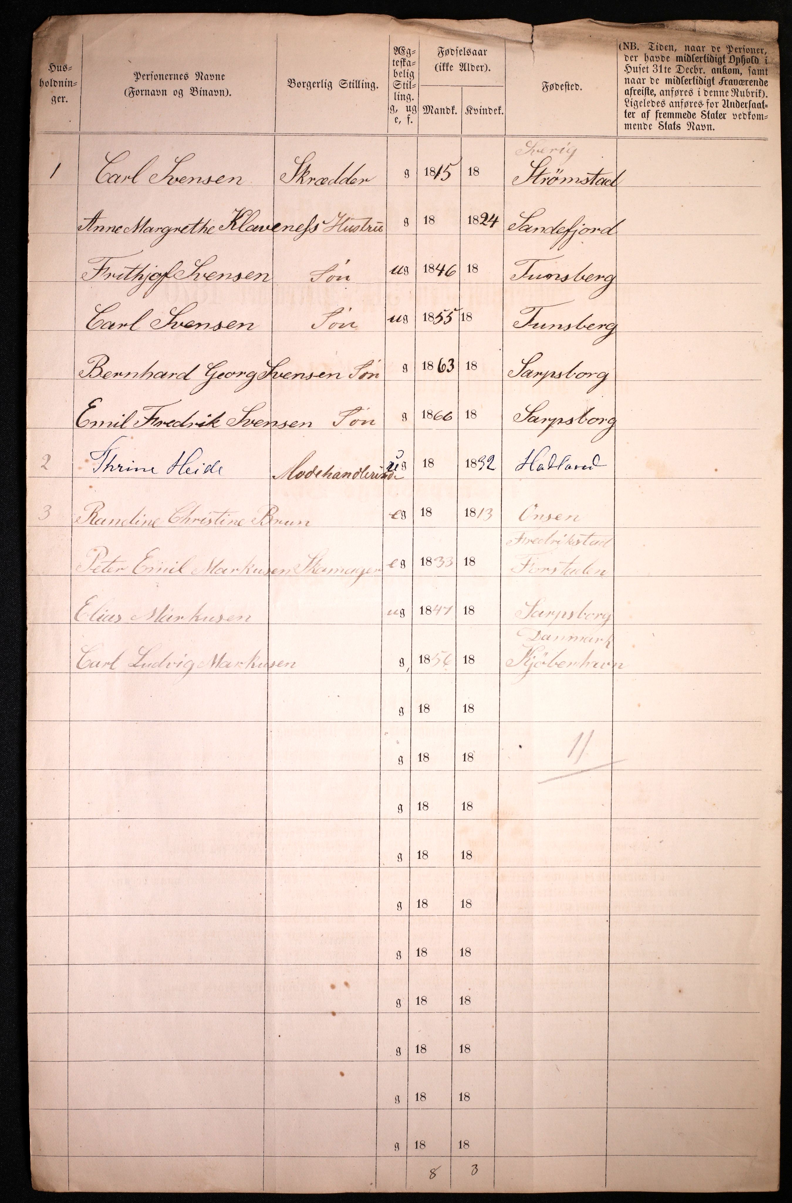 RA, 1870 census for 0102 Sarpsborg, 1870, p. 484