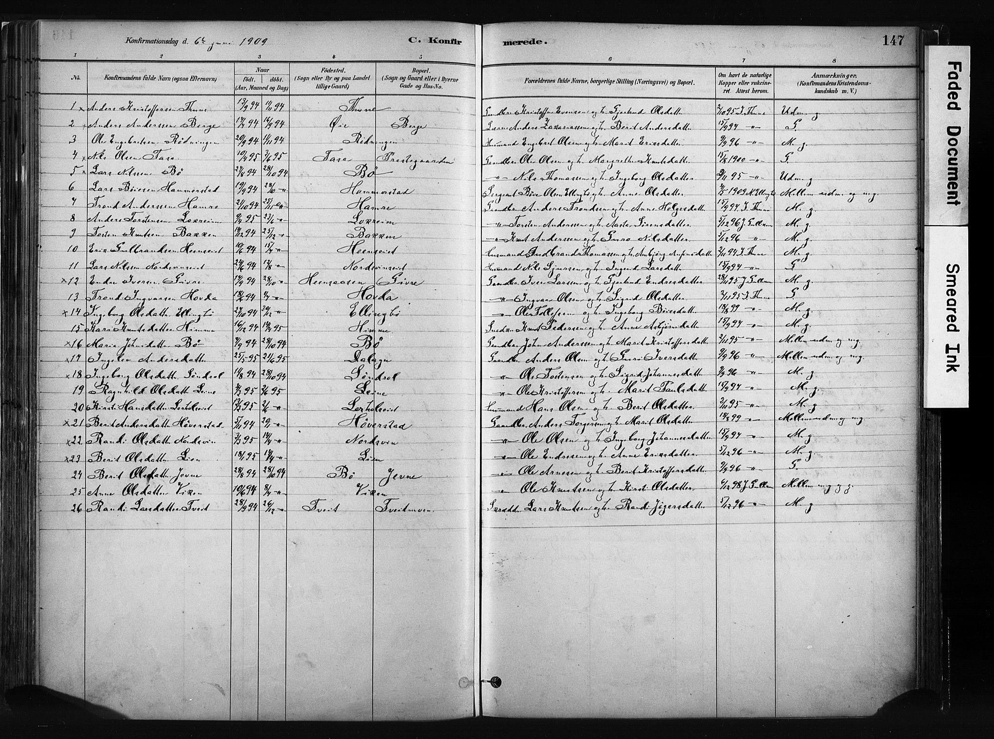 Vang prestekontor, Valdres, SAH/PREST-140/H/Ha/L0008: Parish register (official) no. 8, 1882-1910, p. 147