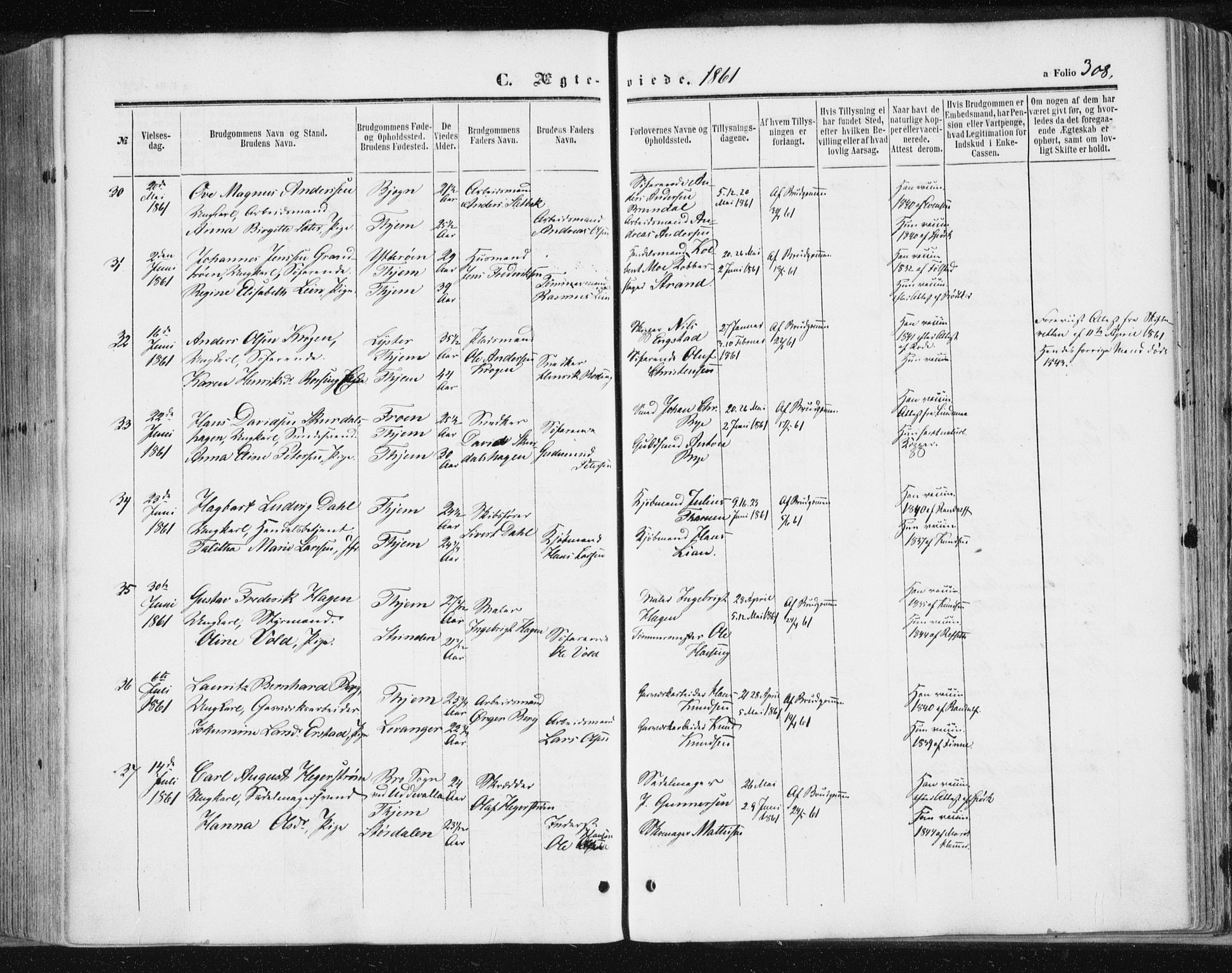 Ministerialprotokoller, klokkerbøker og fødselsregistre - Sør-Trøndelag, AV/SAT-A-1456/602/L0115: Parish register (official) no. 602A13, 1860-1872, p. 308